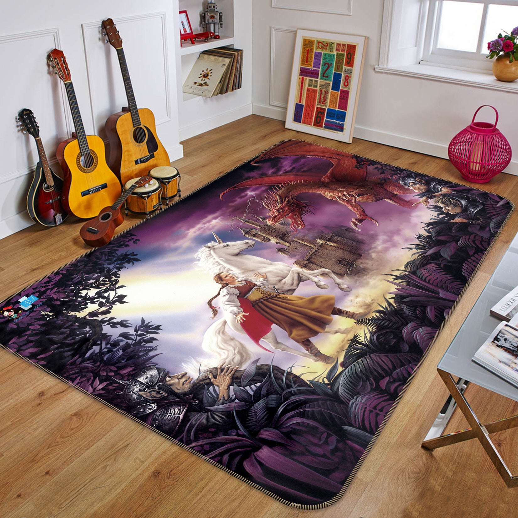 3D Knight Dragon 5146 Ciruelo Rug Non Slip Rug Mat