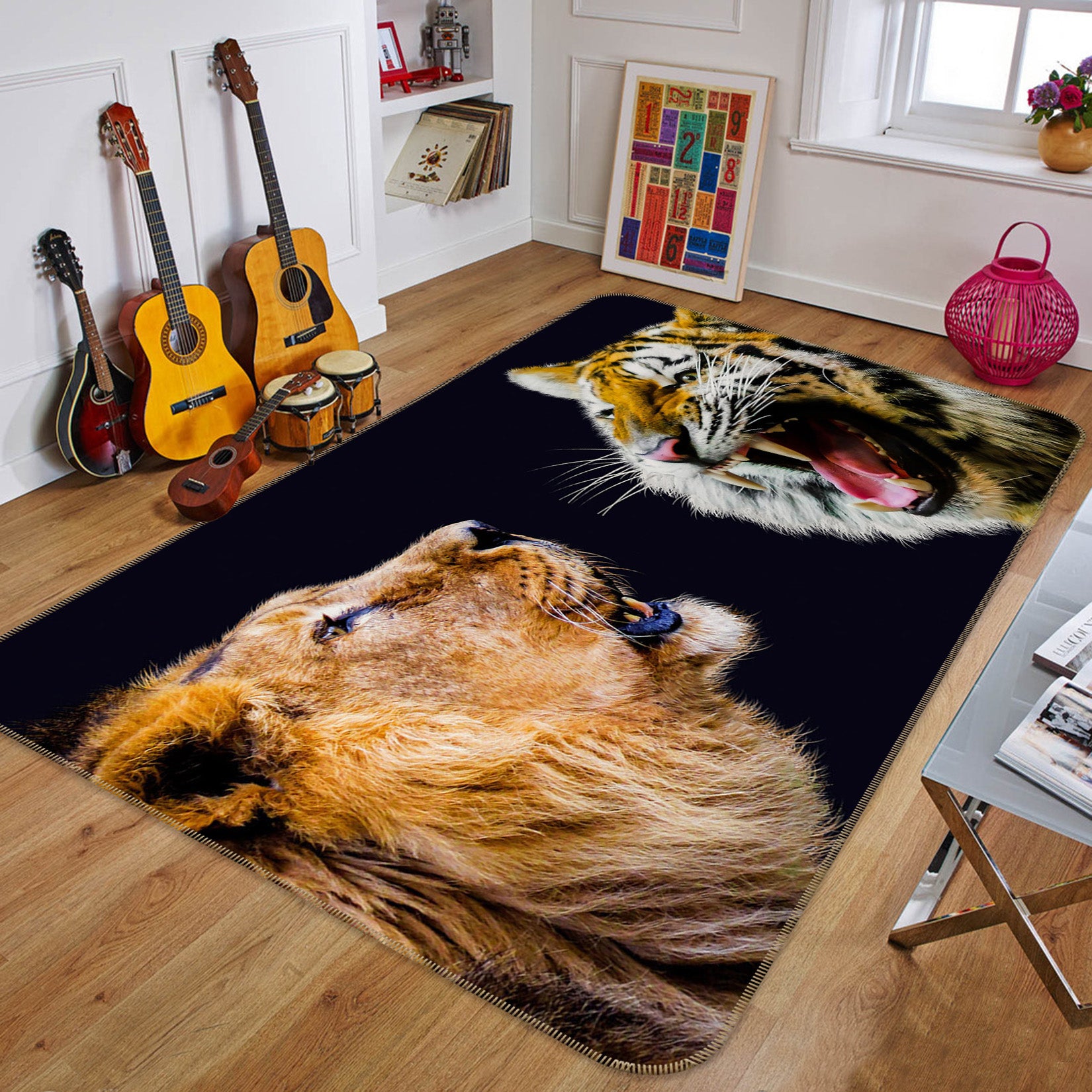 3D Lion Tiger 82078 Animal Non Slip Rug Mat