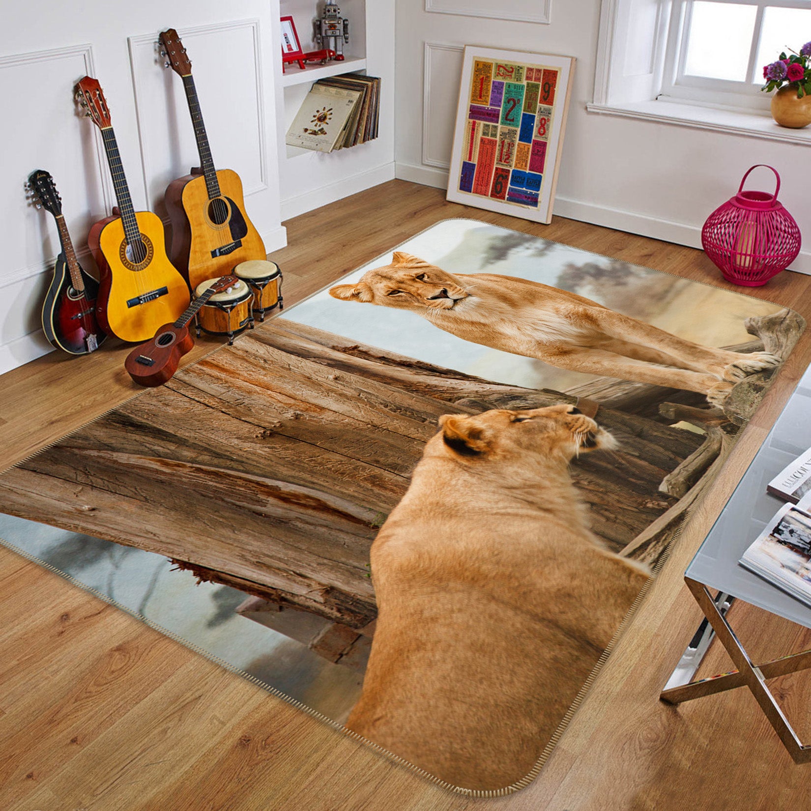 3D Two Female Lions 82073 Animal Non Slip Rug Mat