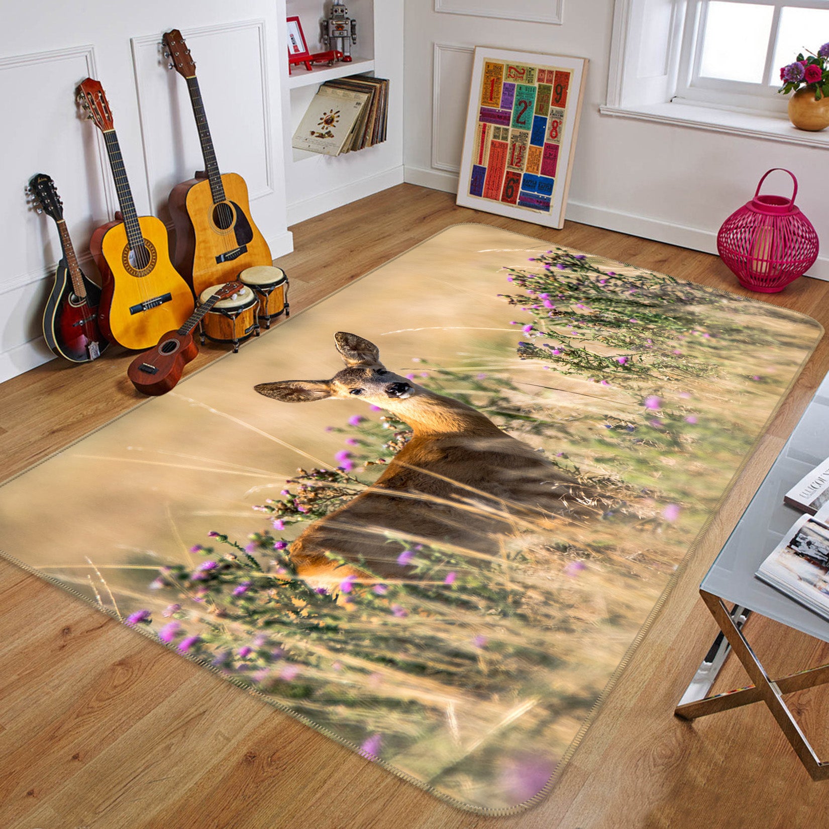 3D Flower Bush Deer 82145 Animal Non Slip Rug Mat