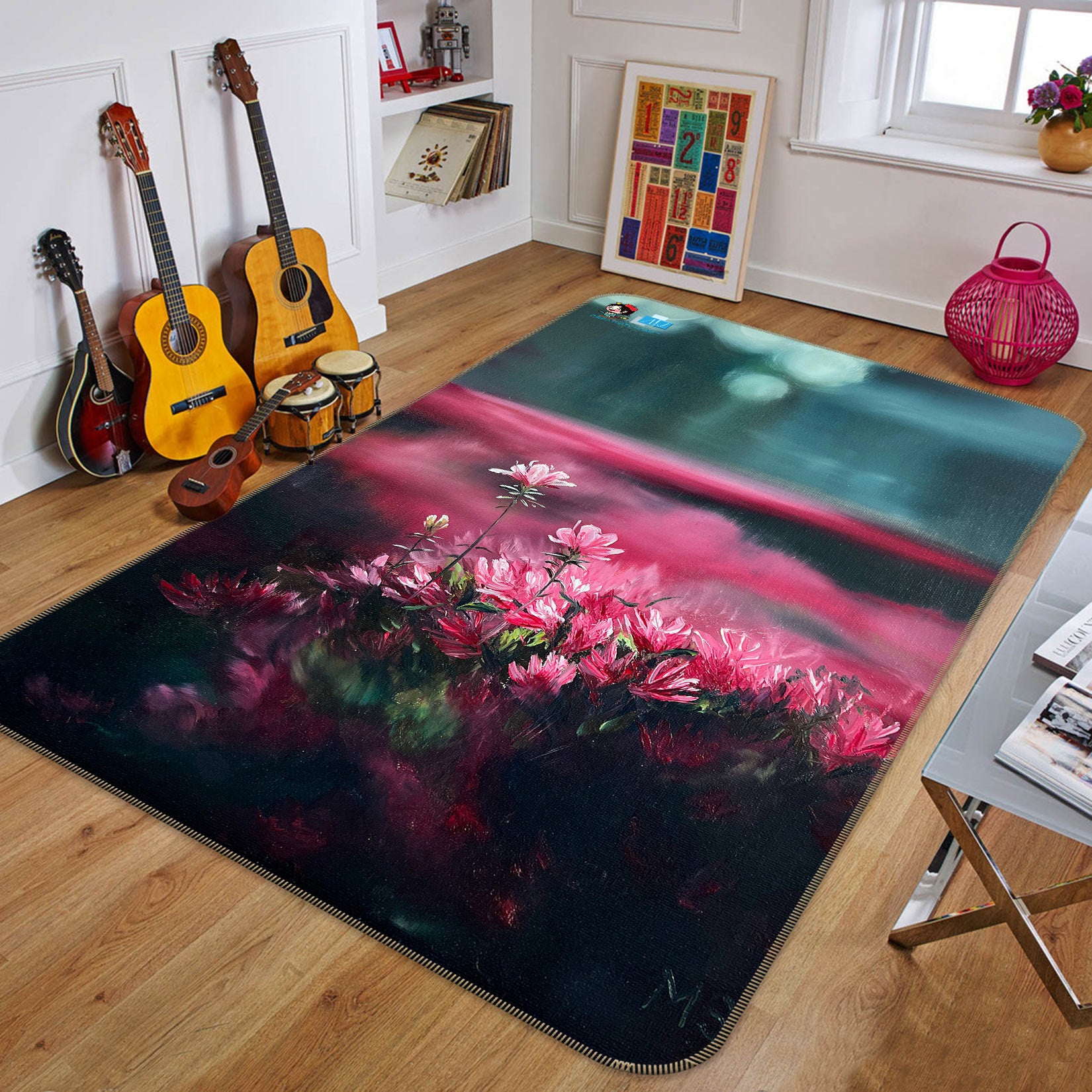 3D Pink Flowers 9707 Marina Zotova Rug Non Slip Rug Mat