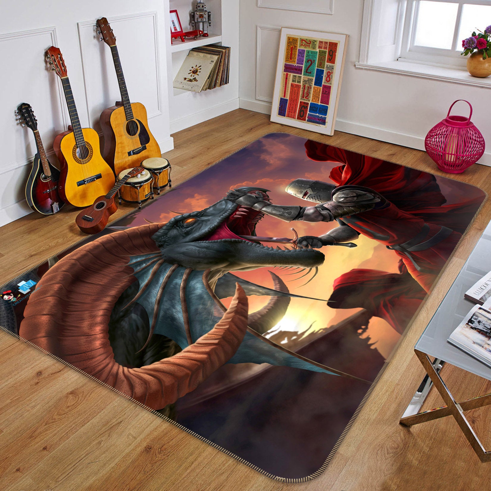 3D Dragon Armor Warrior 4108 Tom Wood Rug Non Slip Rug Mat