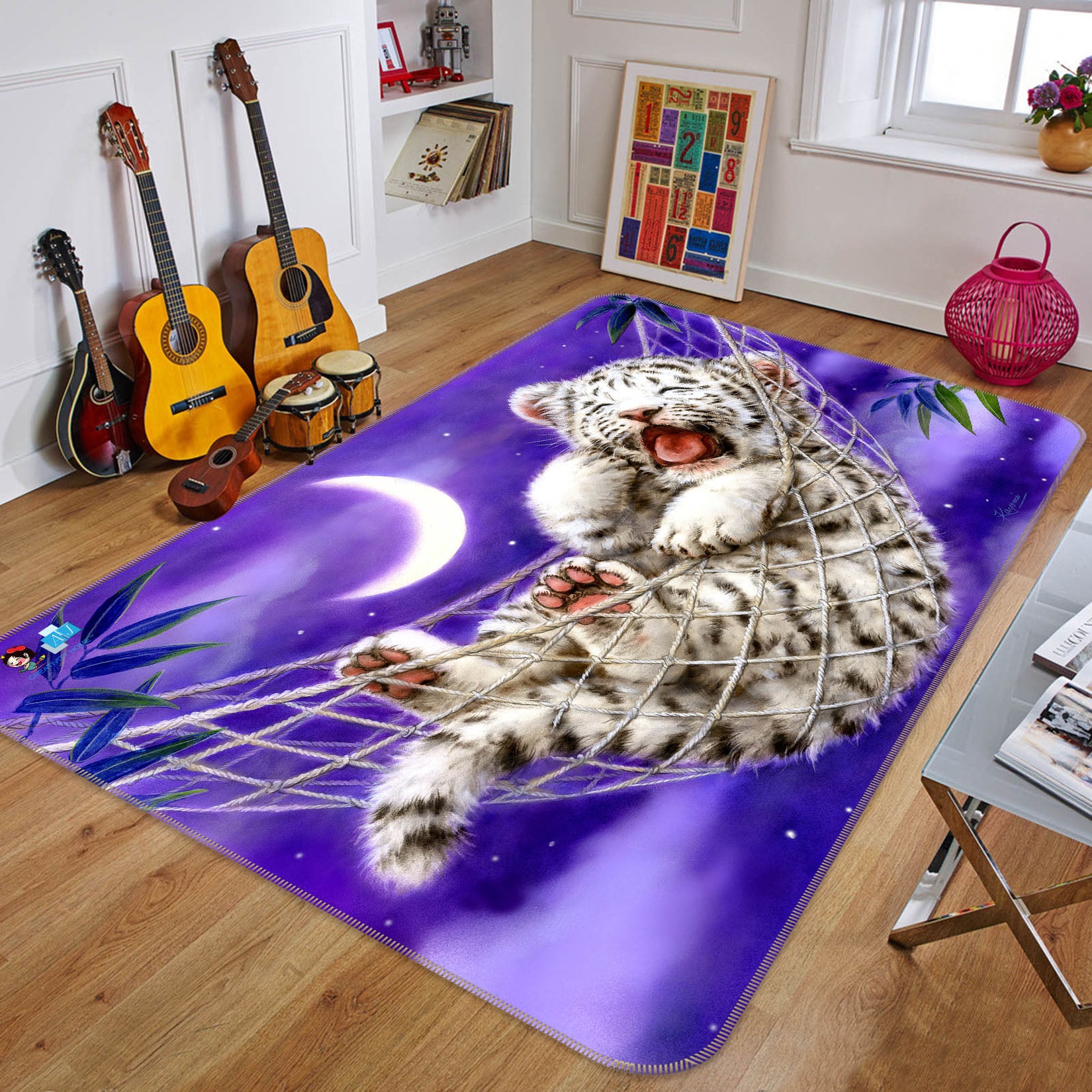 3D Lion Baby Moon 5619 Kayomi Harai Rug Non Slip Rug Mat