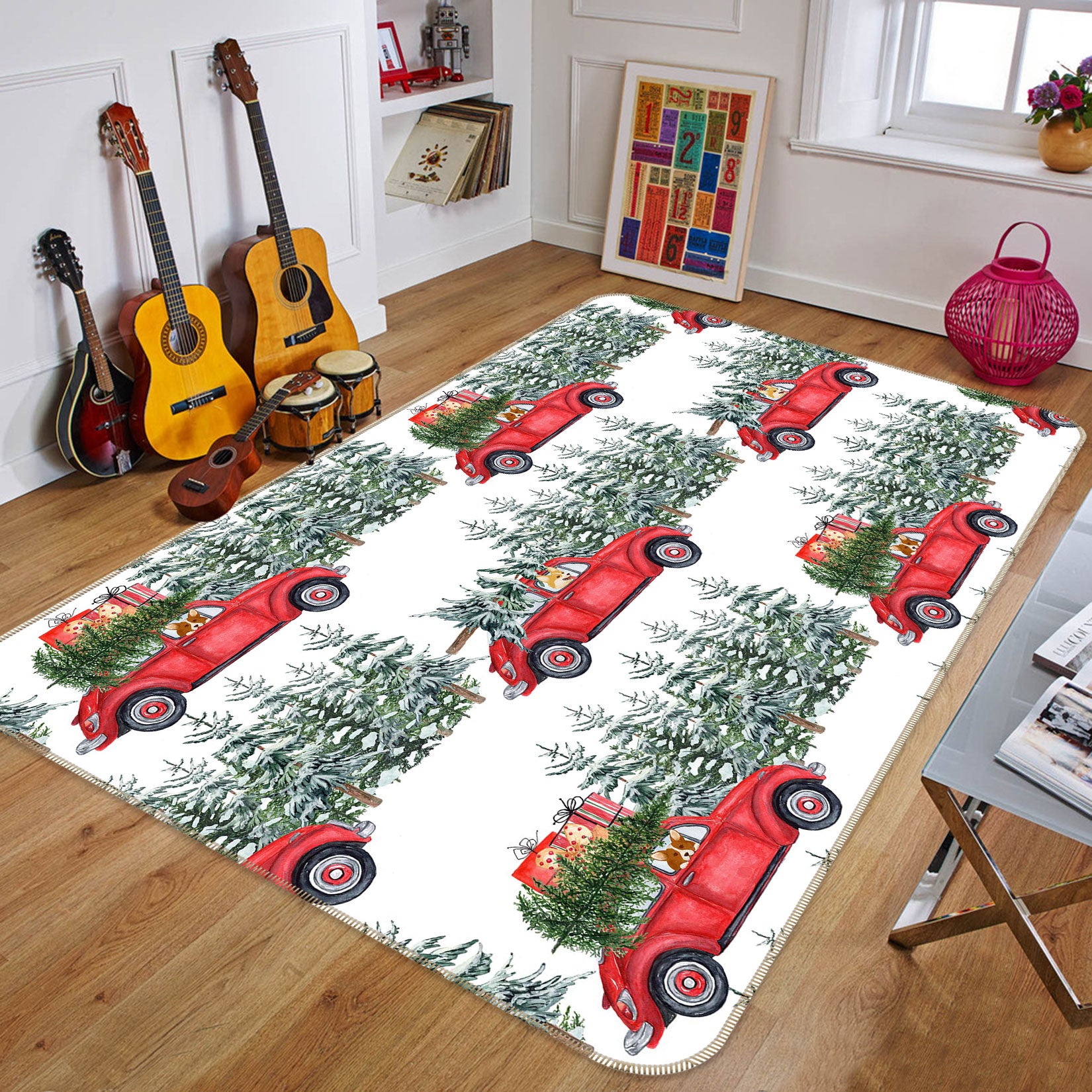 3D Tree Cart Puppy 002 Uta Naumann Rug Non Slip Rug Mat