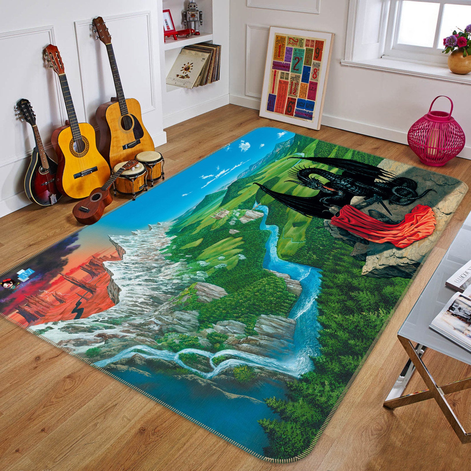 3D Landscape Dragon 5147 Ciruelo Rug Non Slip Rug Mat