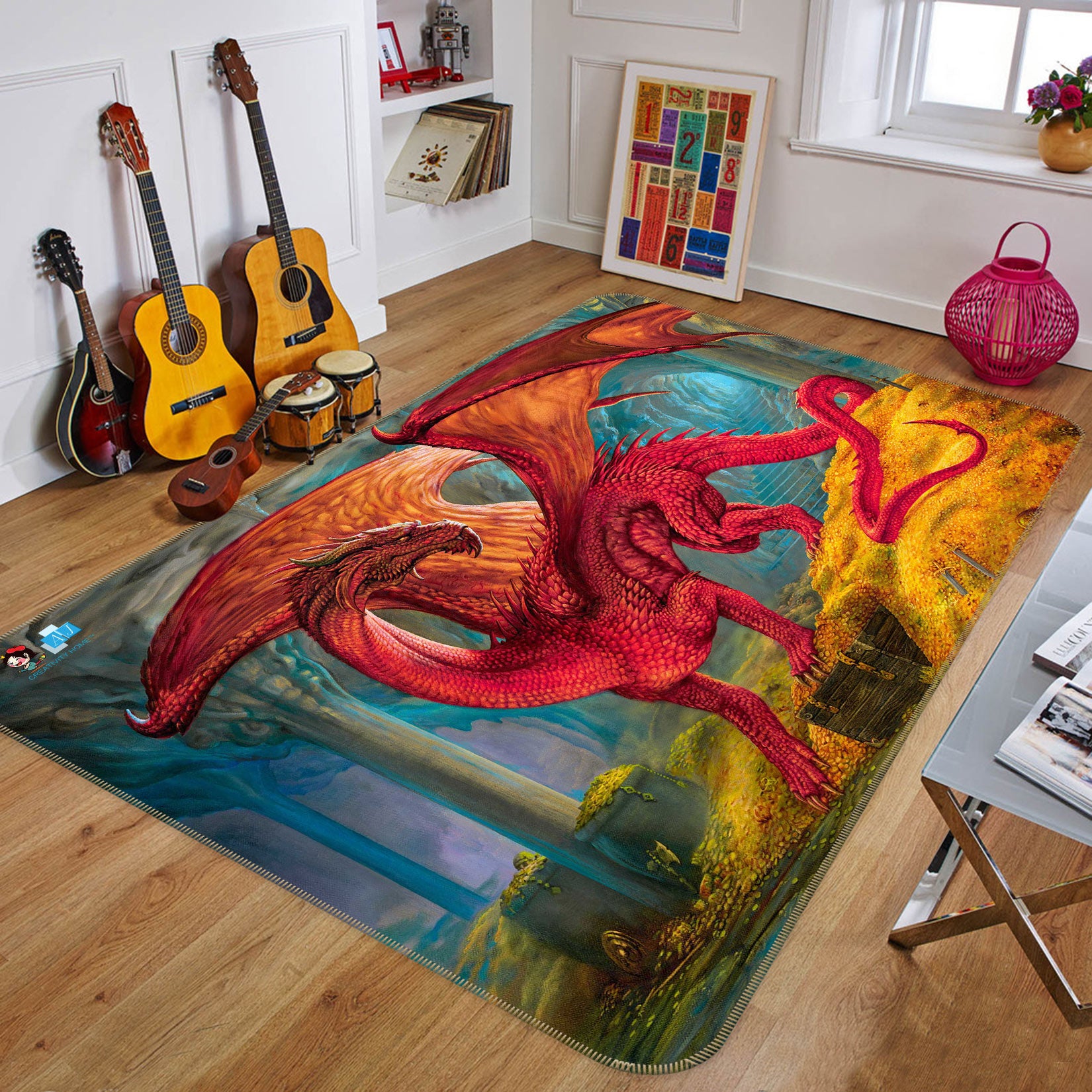 3D Red Dragon 5172 Ciruelo Rug Non Slip Rug Mat