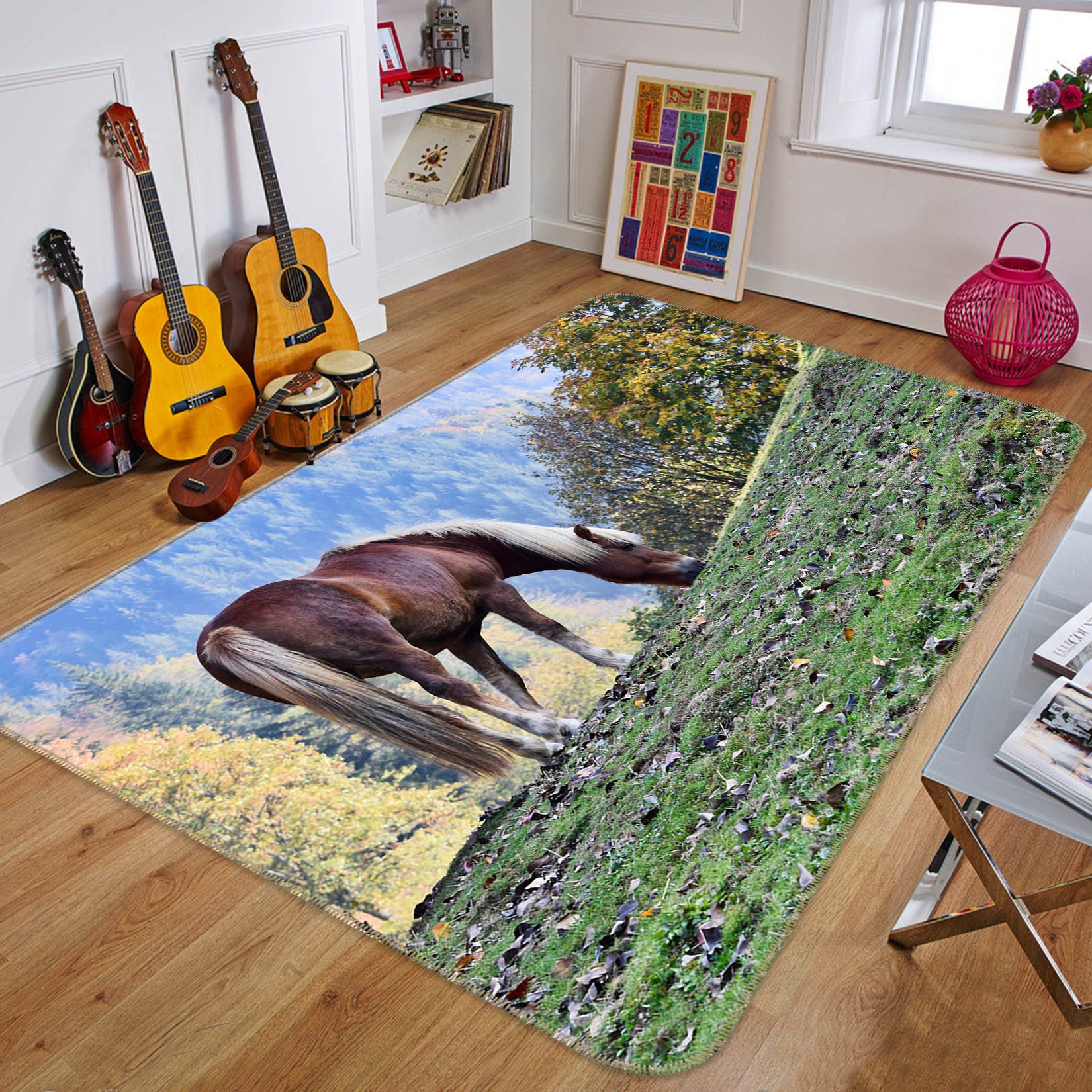 3D Horse Eating Grass 82110 Animal Non Slip Rug Mat