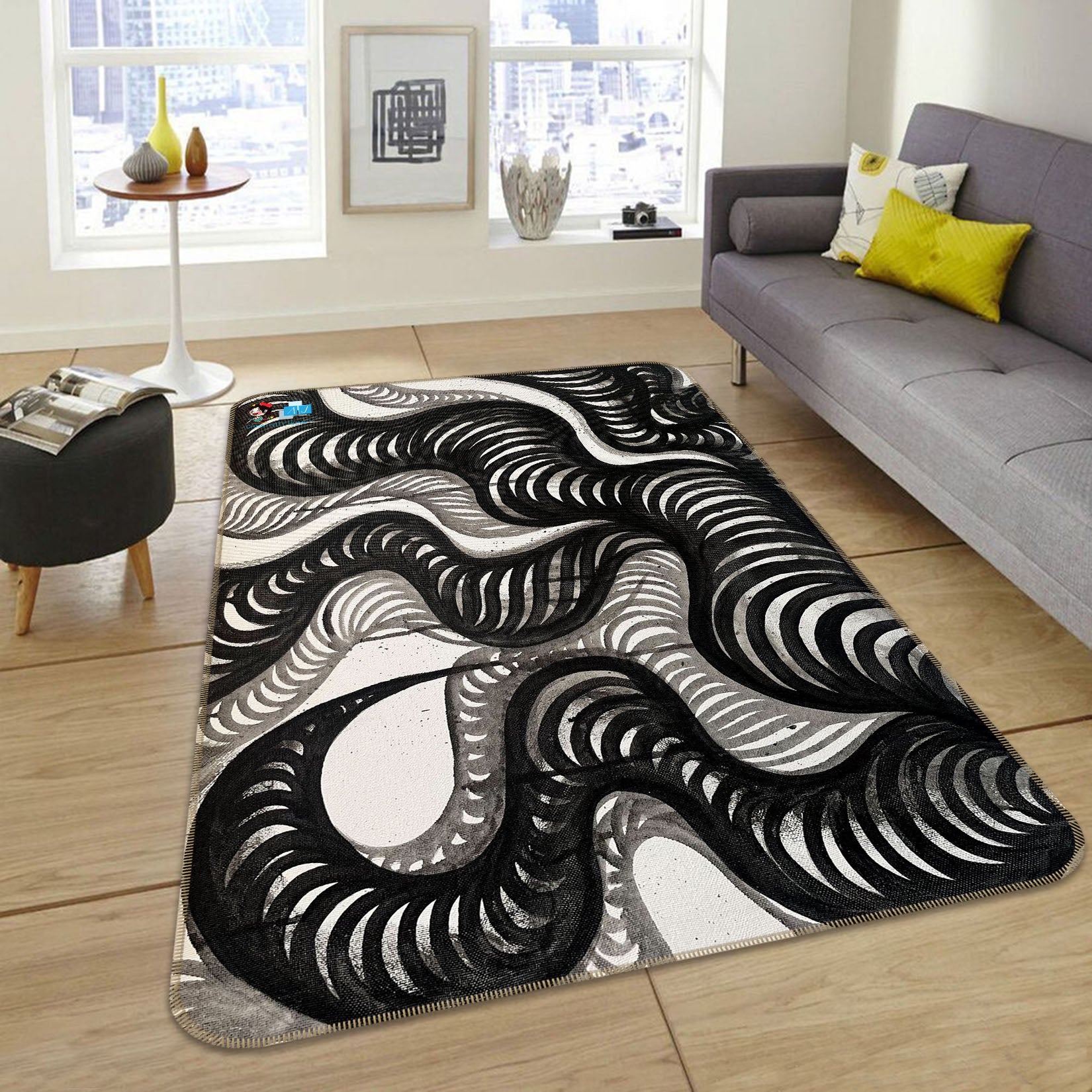 3D Black Circle 8221 Jacqueline Reynoso Rug Non Slip Rug Mat