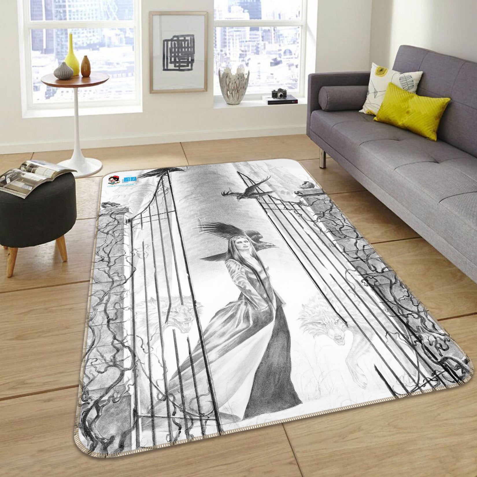 3D Sketch Woman 8225 Ruth Thompson Rug Non Slip Rug Mat