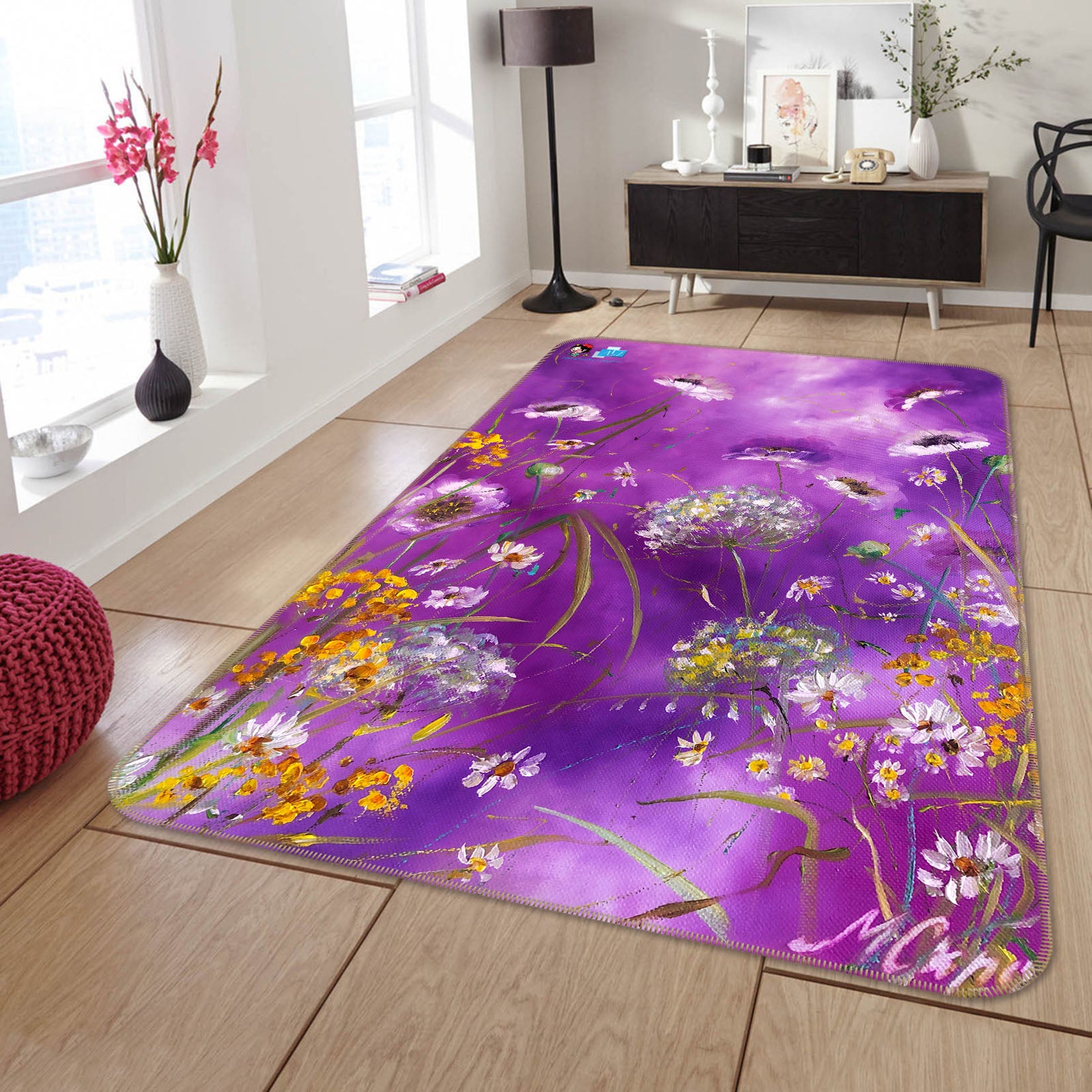 3D Purple Flower 1271 Skromova Marina Rug Non Slip Rug Mat