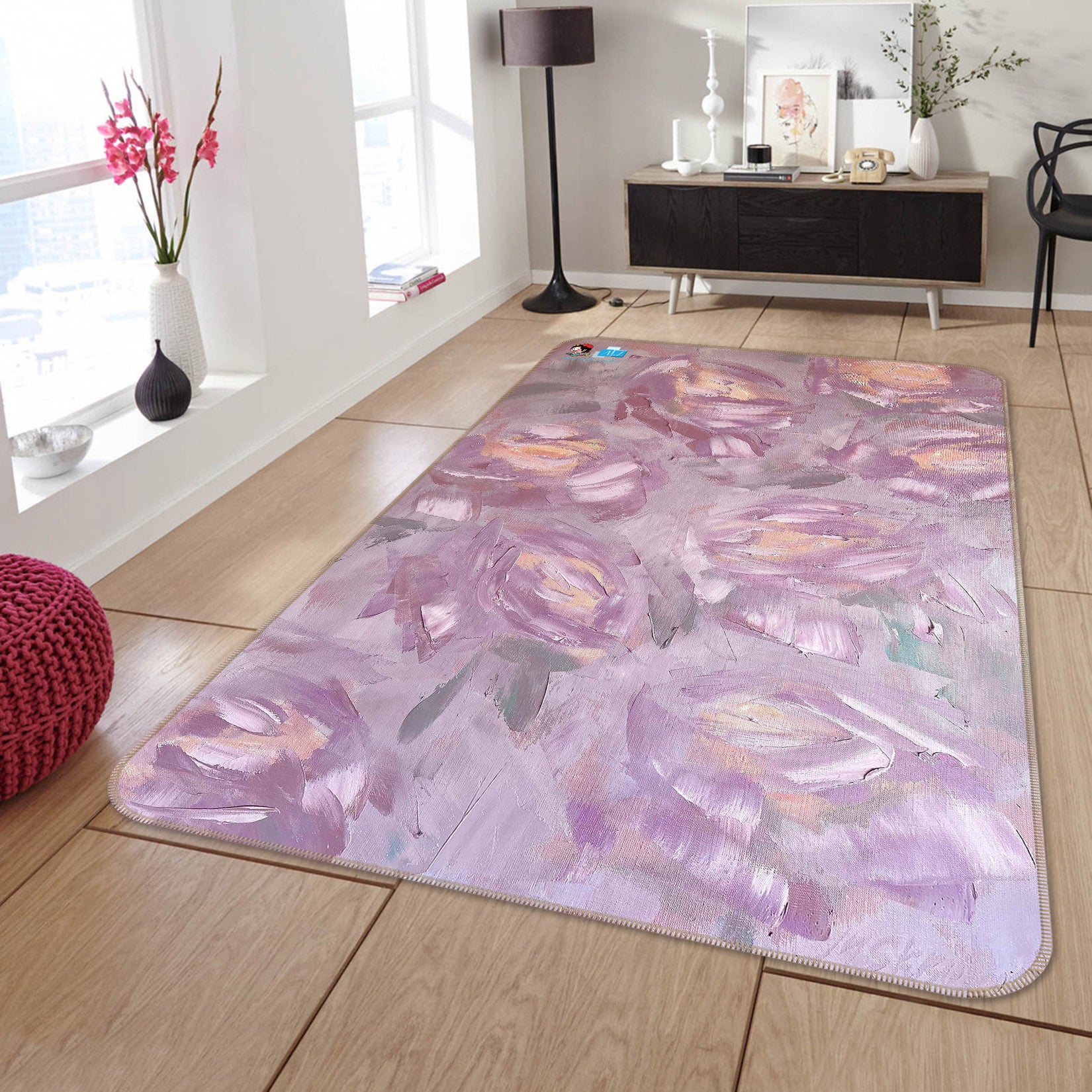 3D Purple Rose 3851 Skromova Marina Rug Non Slip Rug Mat