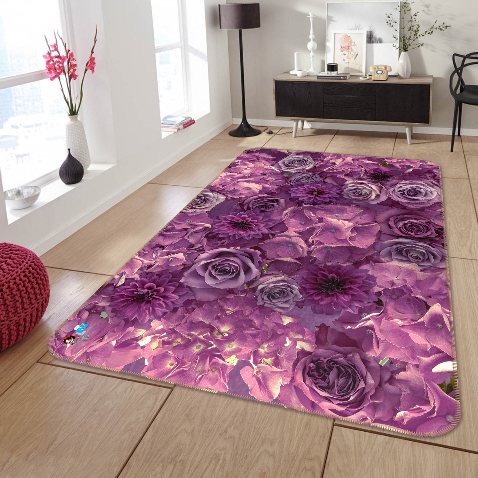 3D Purple Flower 6725 Assaf Frank Rug Non Slip Rug Mat