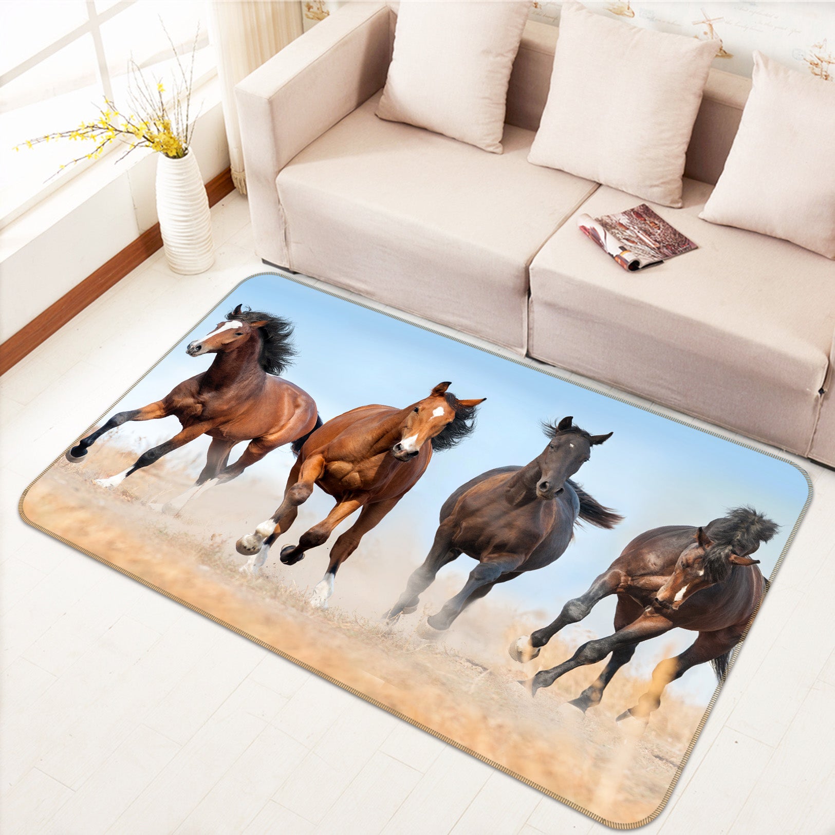 3D Running Horses 69018 Animal Non Slip Rug Mat