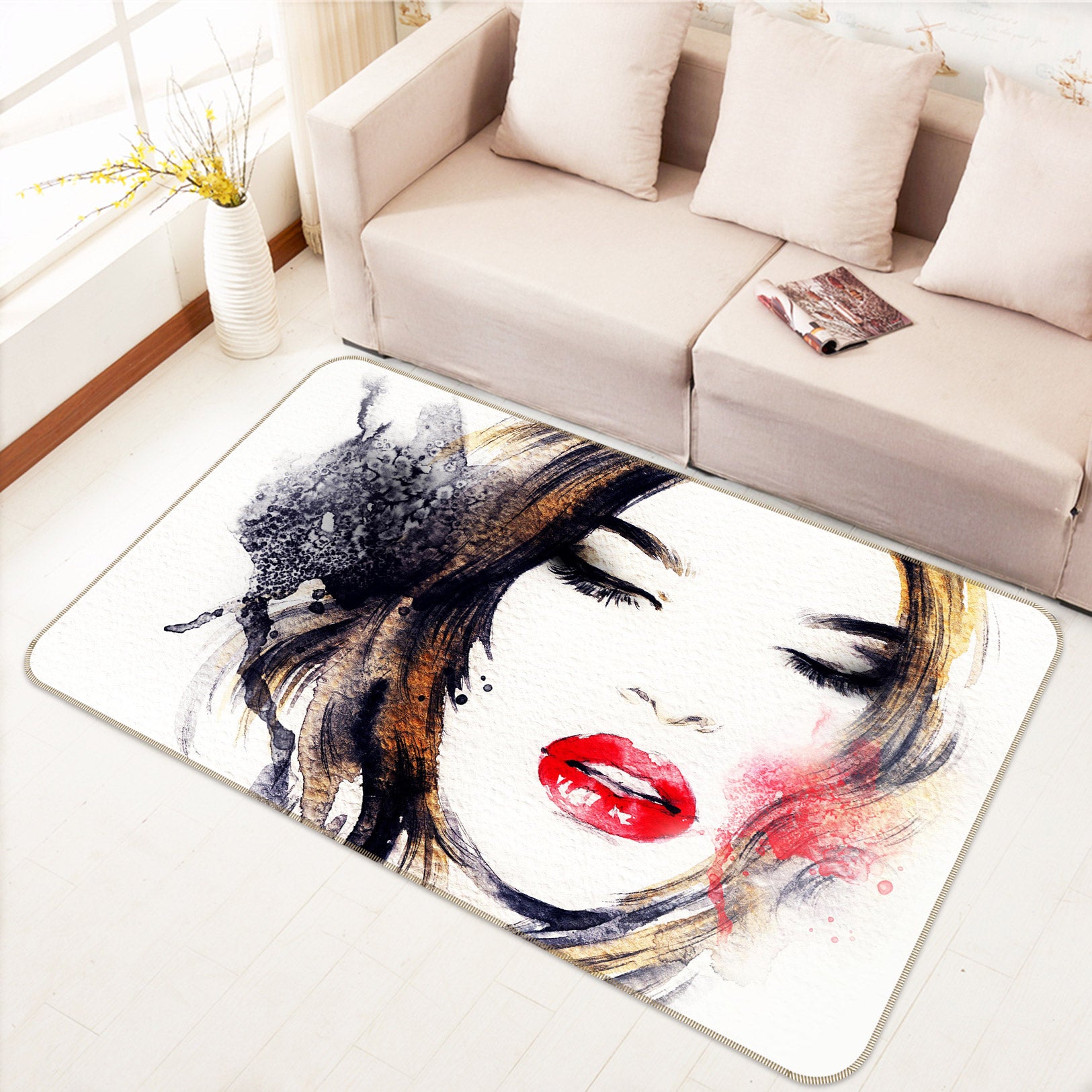 3D Red Lips Star 1003 Non Slip Rug Mat