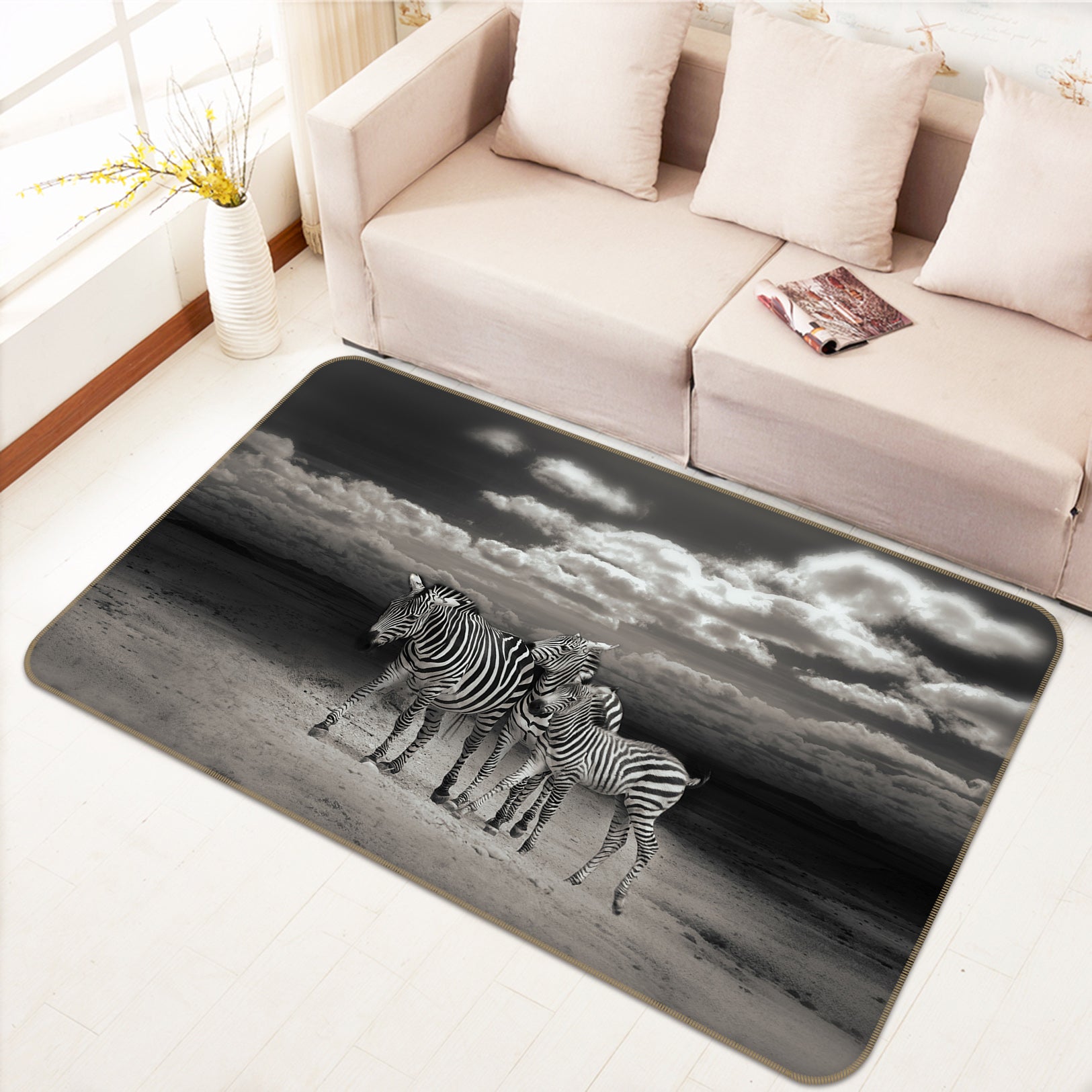 3D Three Zebras 82172 Animal Non Slip Rug Mat