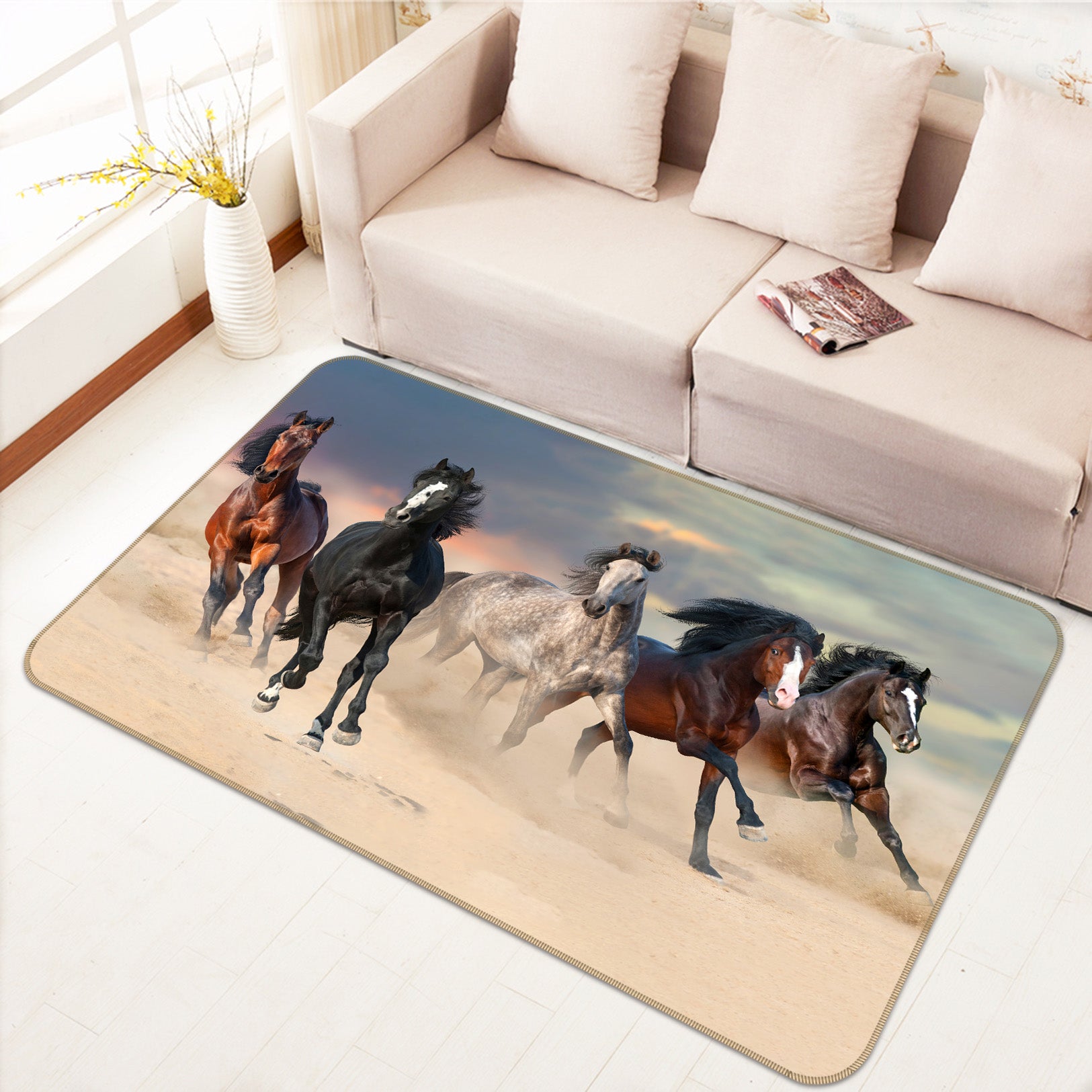 3D Running Horses 69019 Animal Non Slip Rug Mat