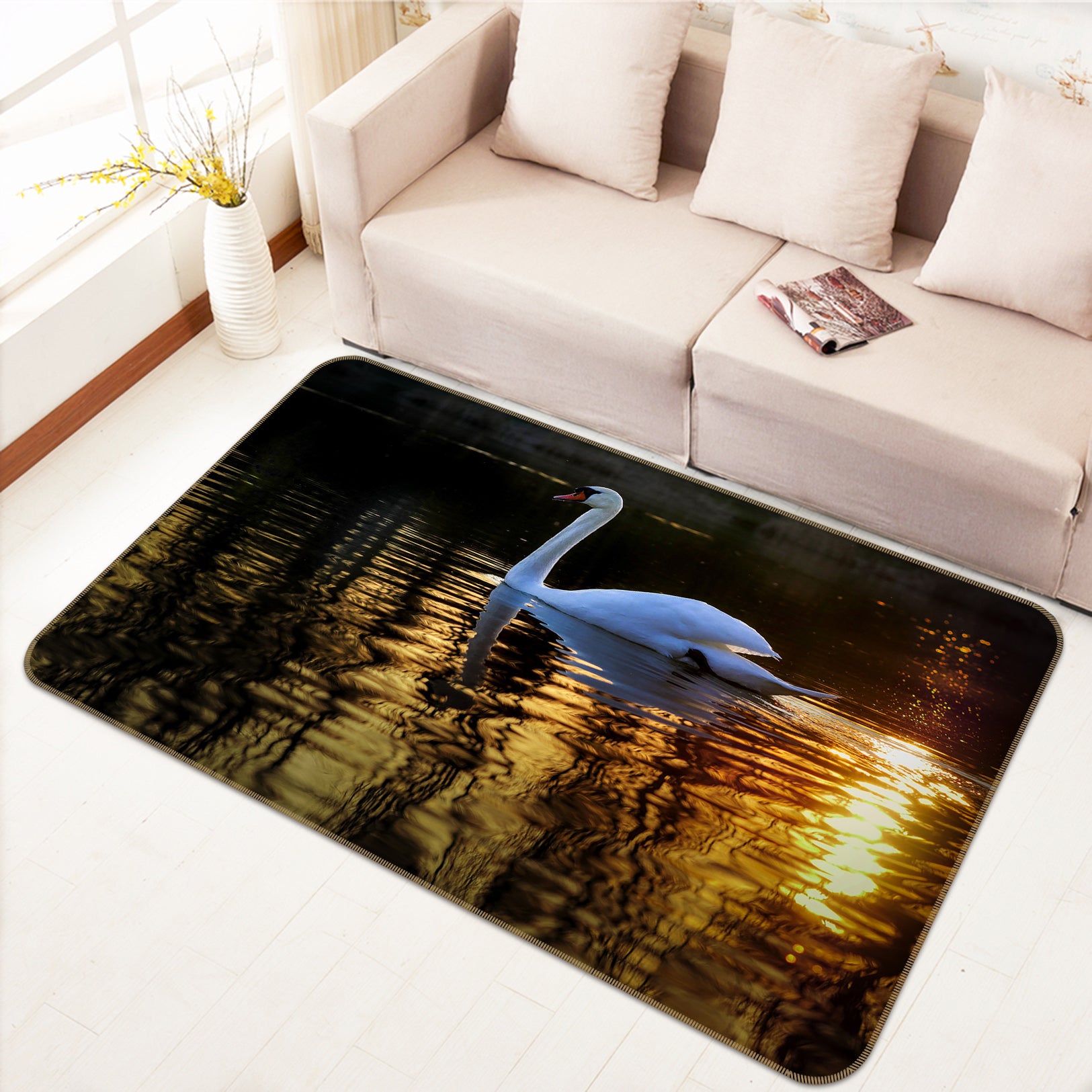 3D Lake Water Swan 82157 Animal Non Slip Rug Mat