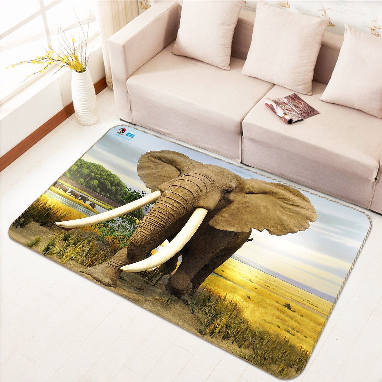 3D Ivory Elephant 544 Non Slip Rug Mat Mat AJ Creativity Home 