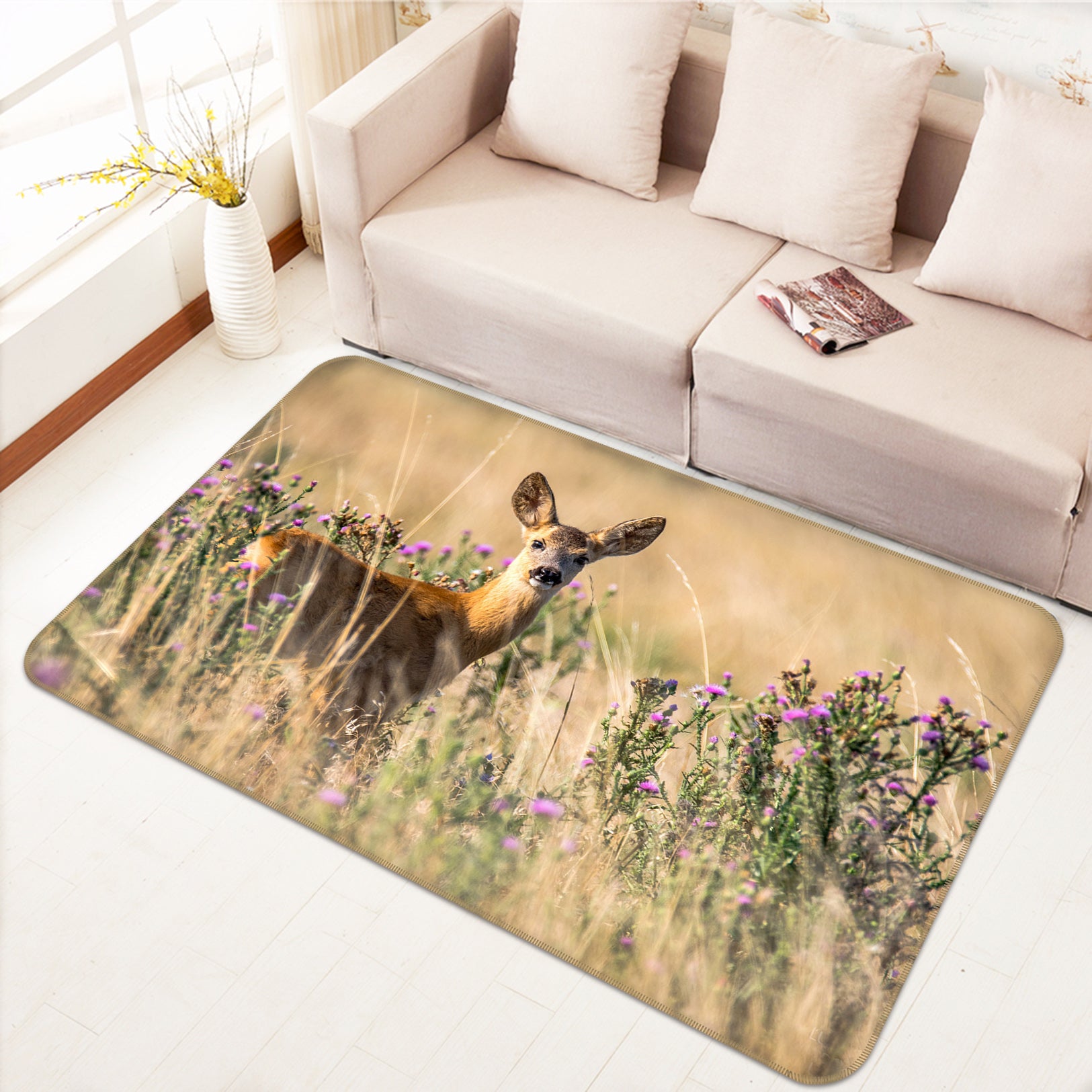 3D Flower Bush Deer 82145 Animal Non Slip Rug Mat