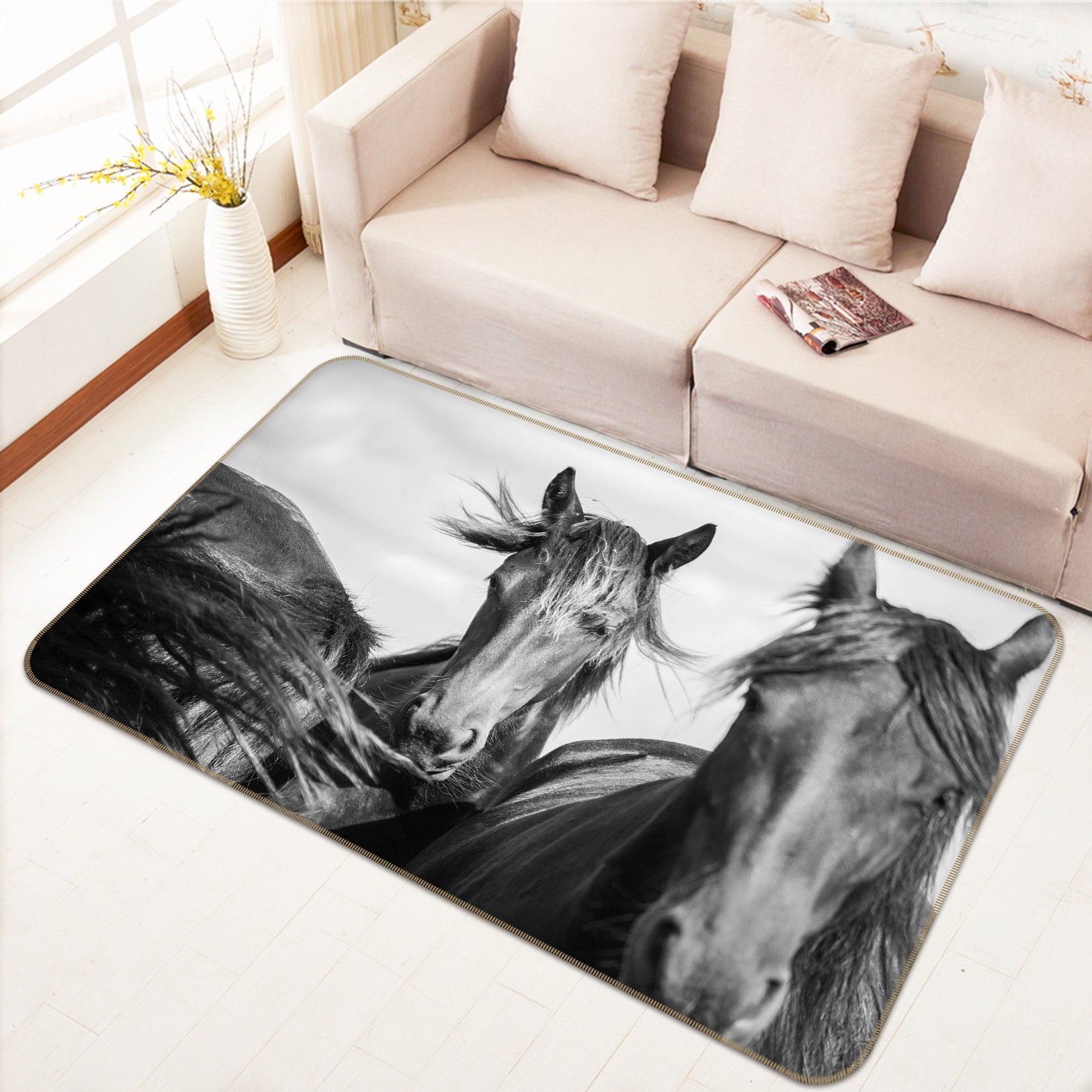 3D Black Grey Horse 82119 Animal Non Slip Rug Mat