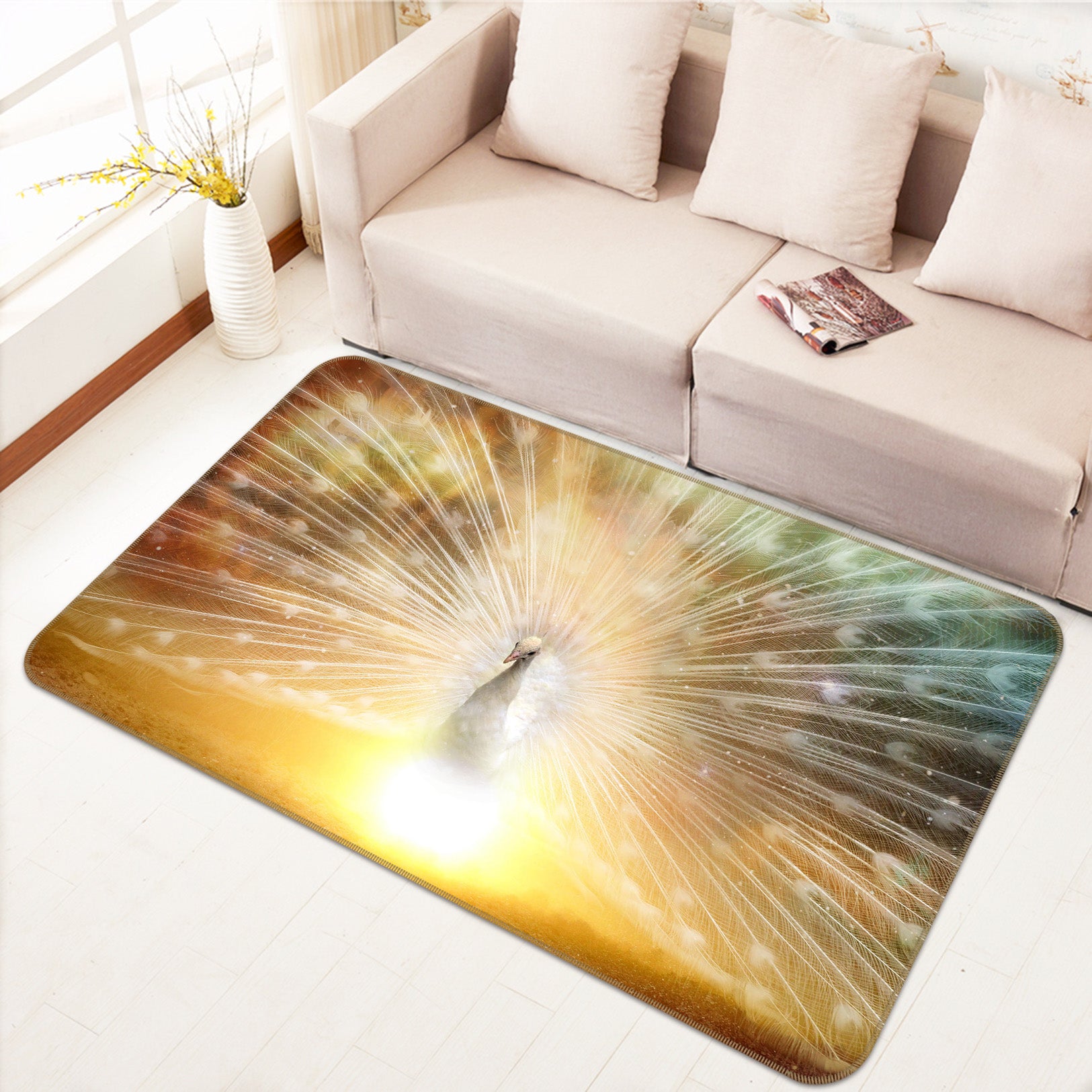 3D White Peacock 68207 Animal Non Slip Rug Mat