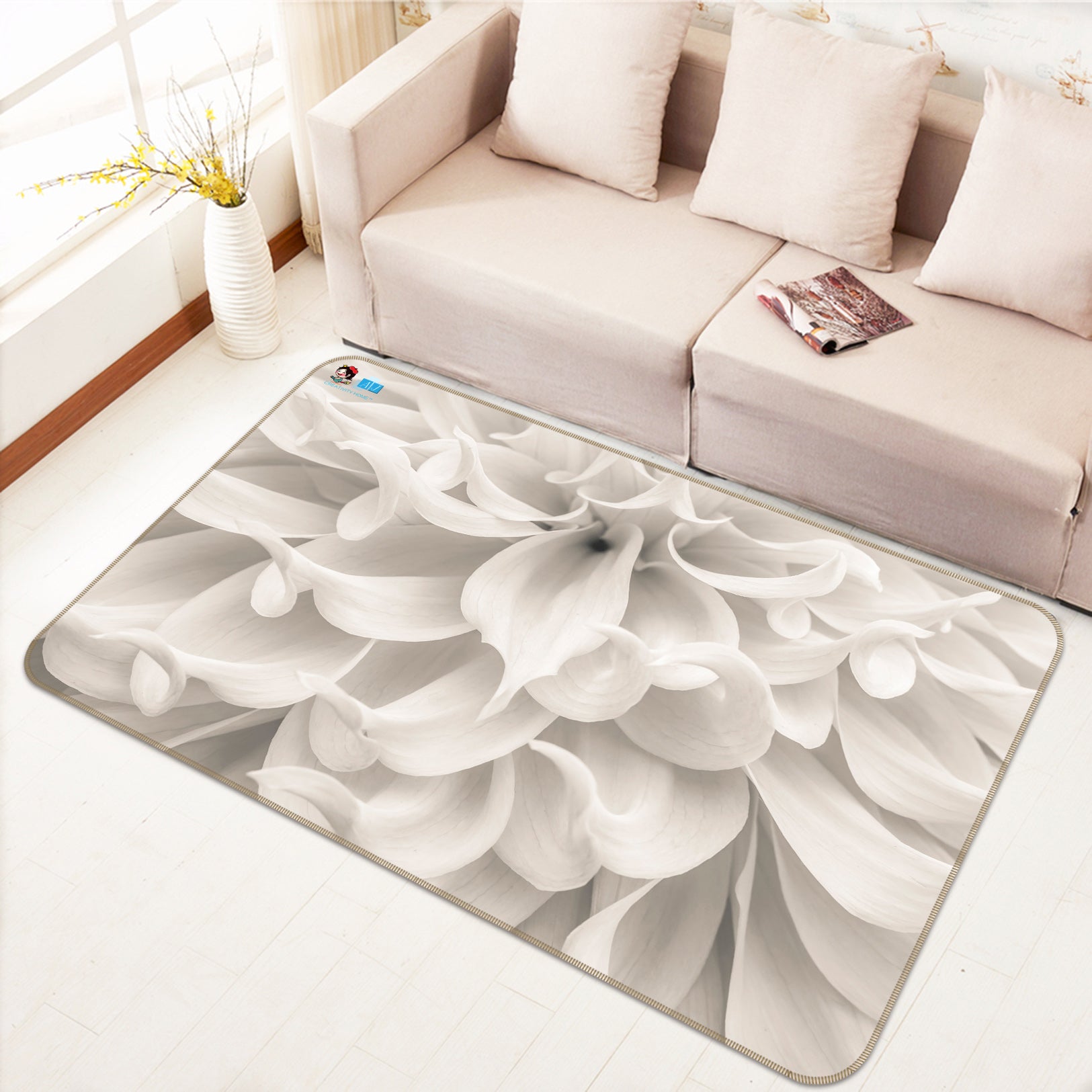 3D White Flower 6786 Assaf Frank Rug Non Slip Rug Mat