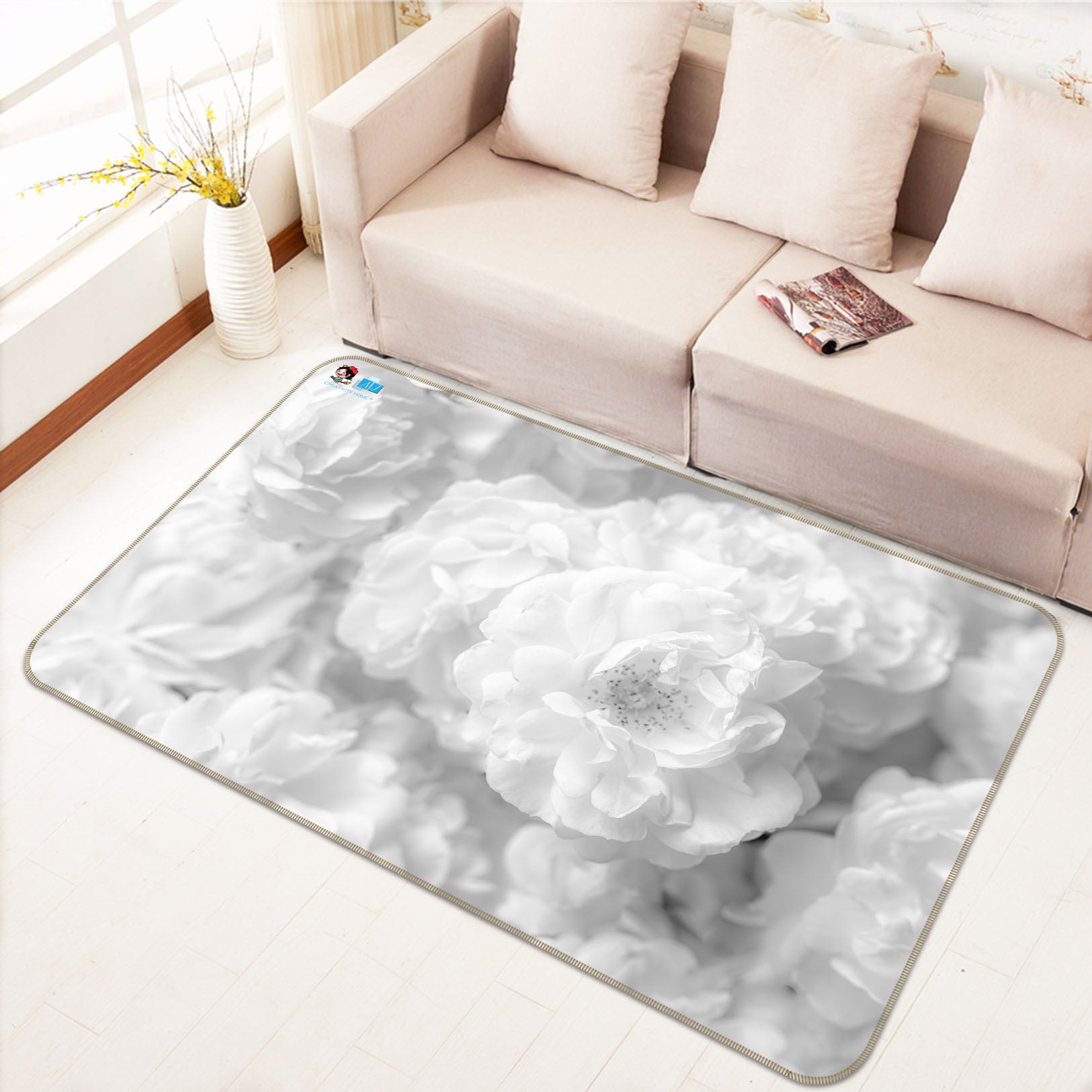 3D Gray Flower 6742 Assaf Frank Rug Non Slip Rug Mat