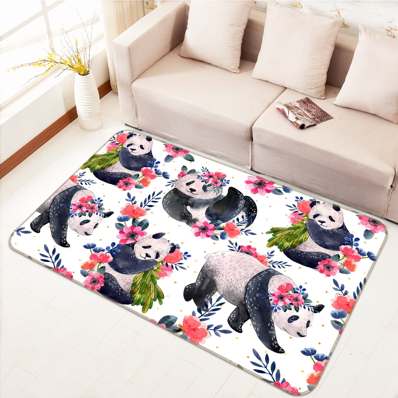 3D Flower Panda Pattern 68238 Animal Non Slip Rug Mat