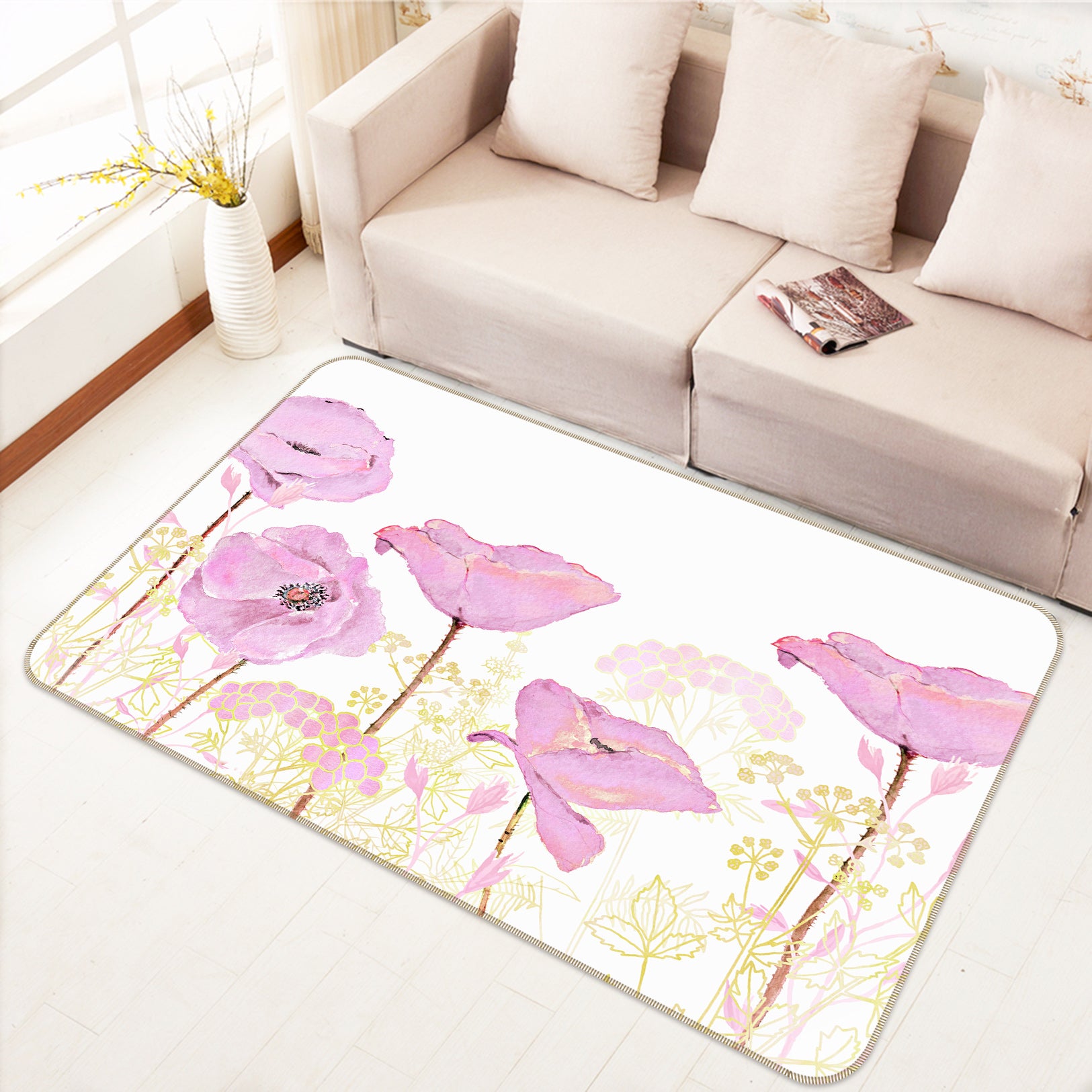 3D Pink Flower 075 Uta Naumann Rug Non Slip Rug Mat