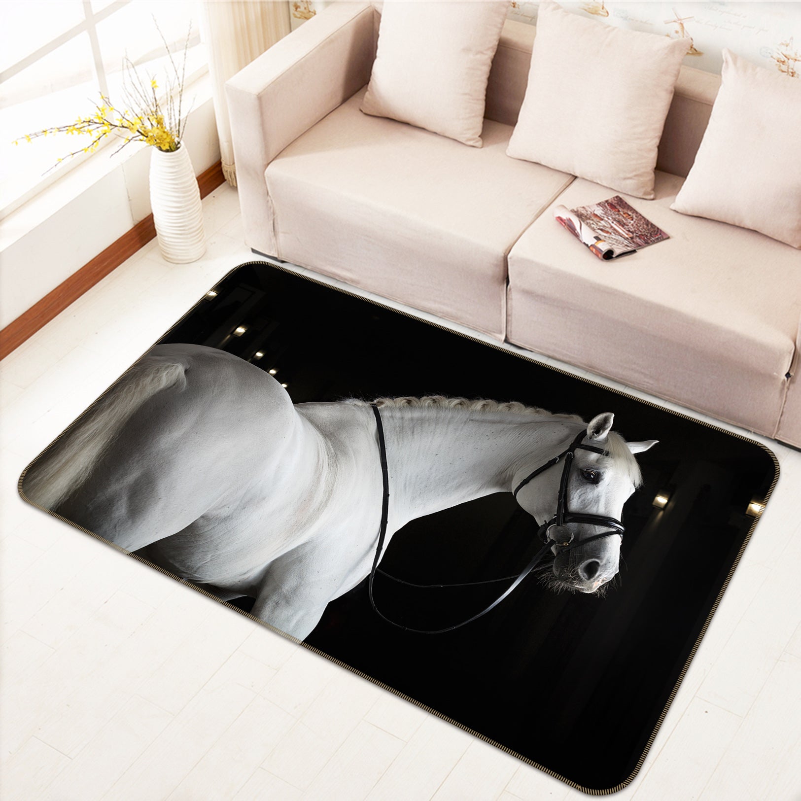 3D White Horse 68148 Animal Non Slip Rug Mat