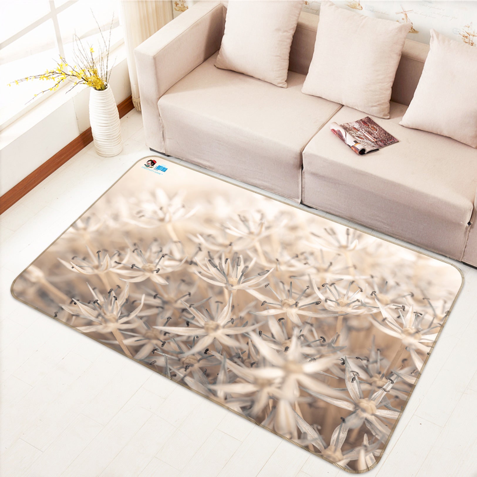 3D Brown Flower 6864 Assaf Frank Rug Non Slip Rug Mat