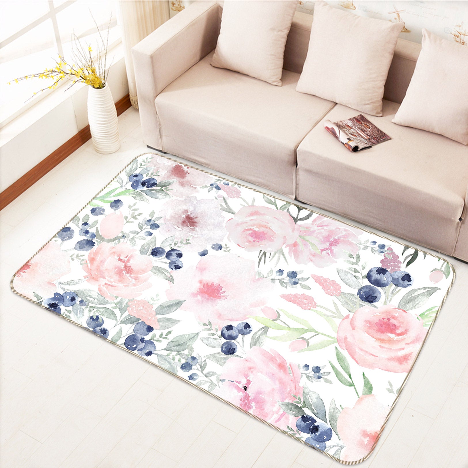 3D Blueberry Flower 099 Uta Naumann Rug Non Slip Rug Mat