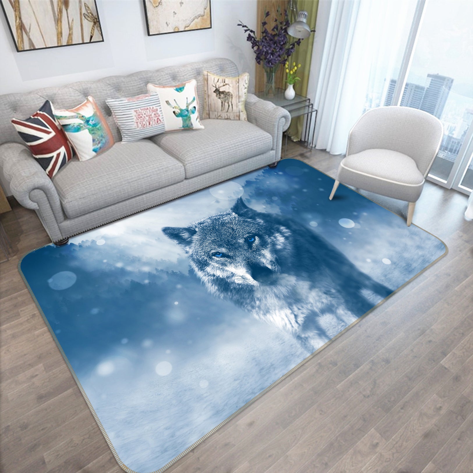 3D Snow Wolf 82168 Animal Non Slip Rug Mat