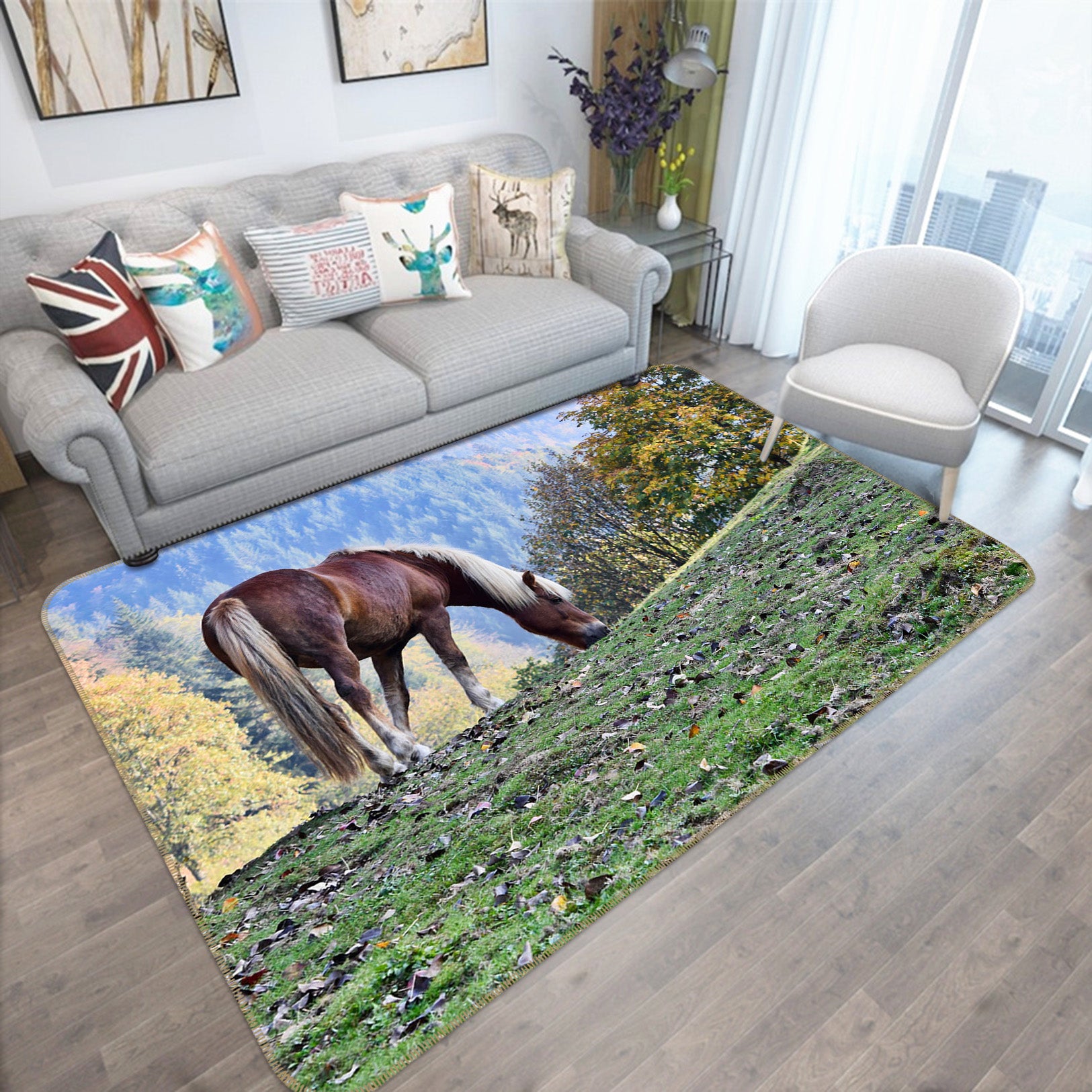 3D Horse Eating Grass 82110 Animal Non Slip Rug Mat