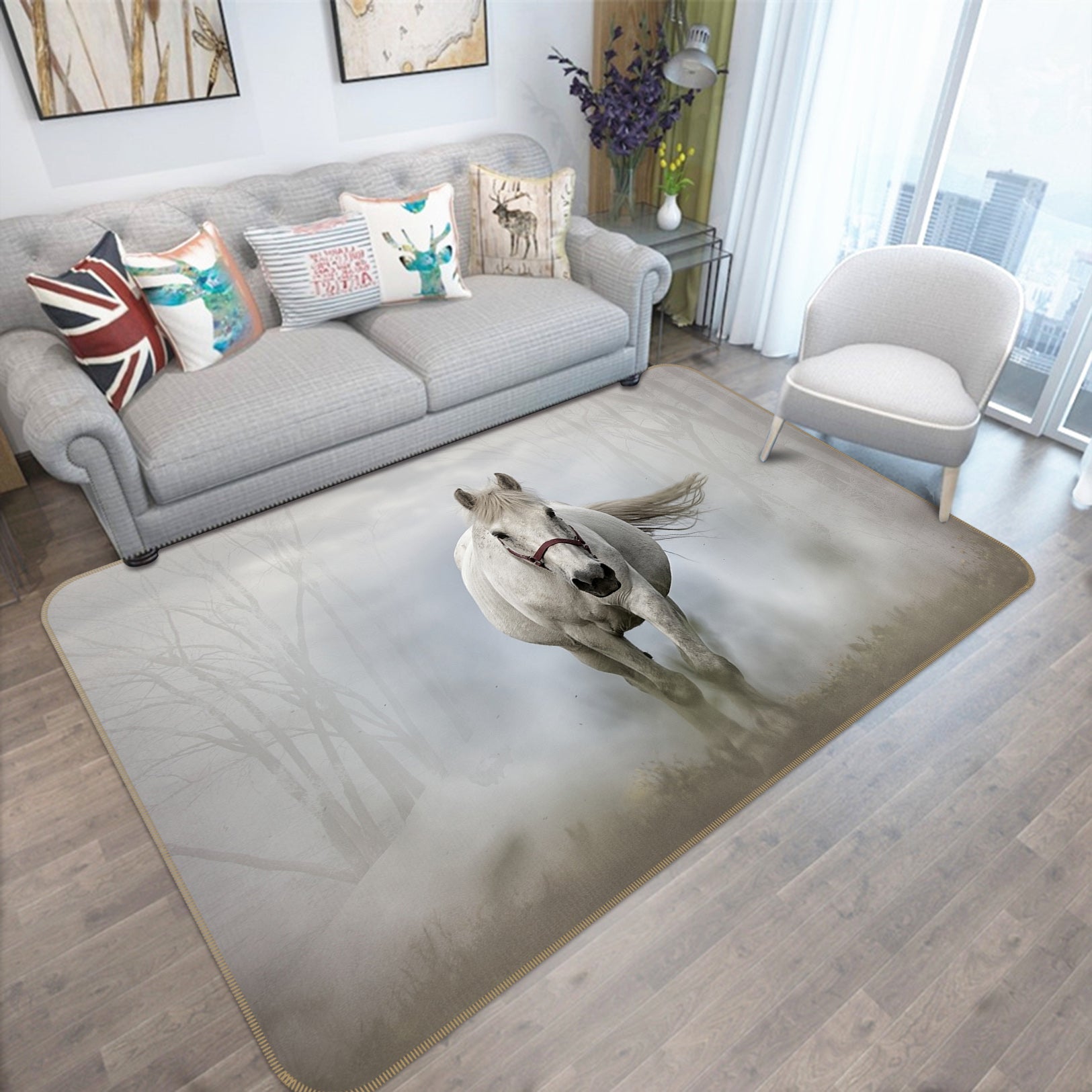 3D White Horse 82117 Animal Non Slip Rug Mat