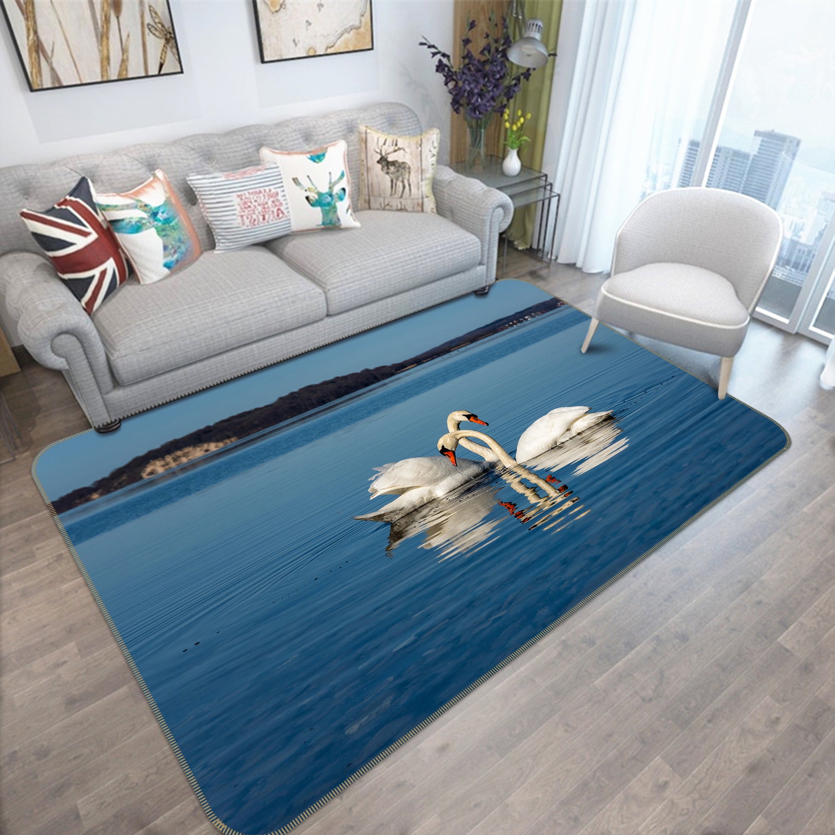 3D Lake Water Swan 82158 Animal Non Slip Rug Mat