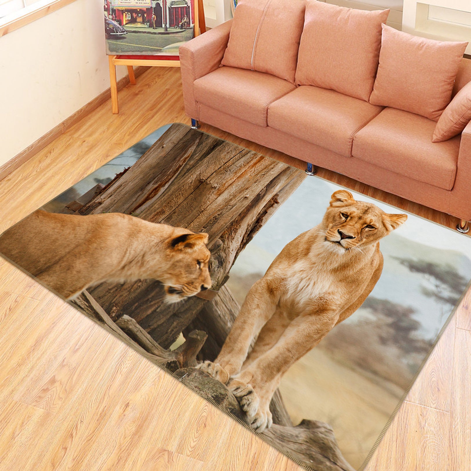 3D Two Female Lions 82073 Animal Non Slip Rug Mat