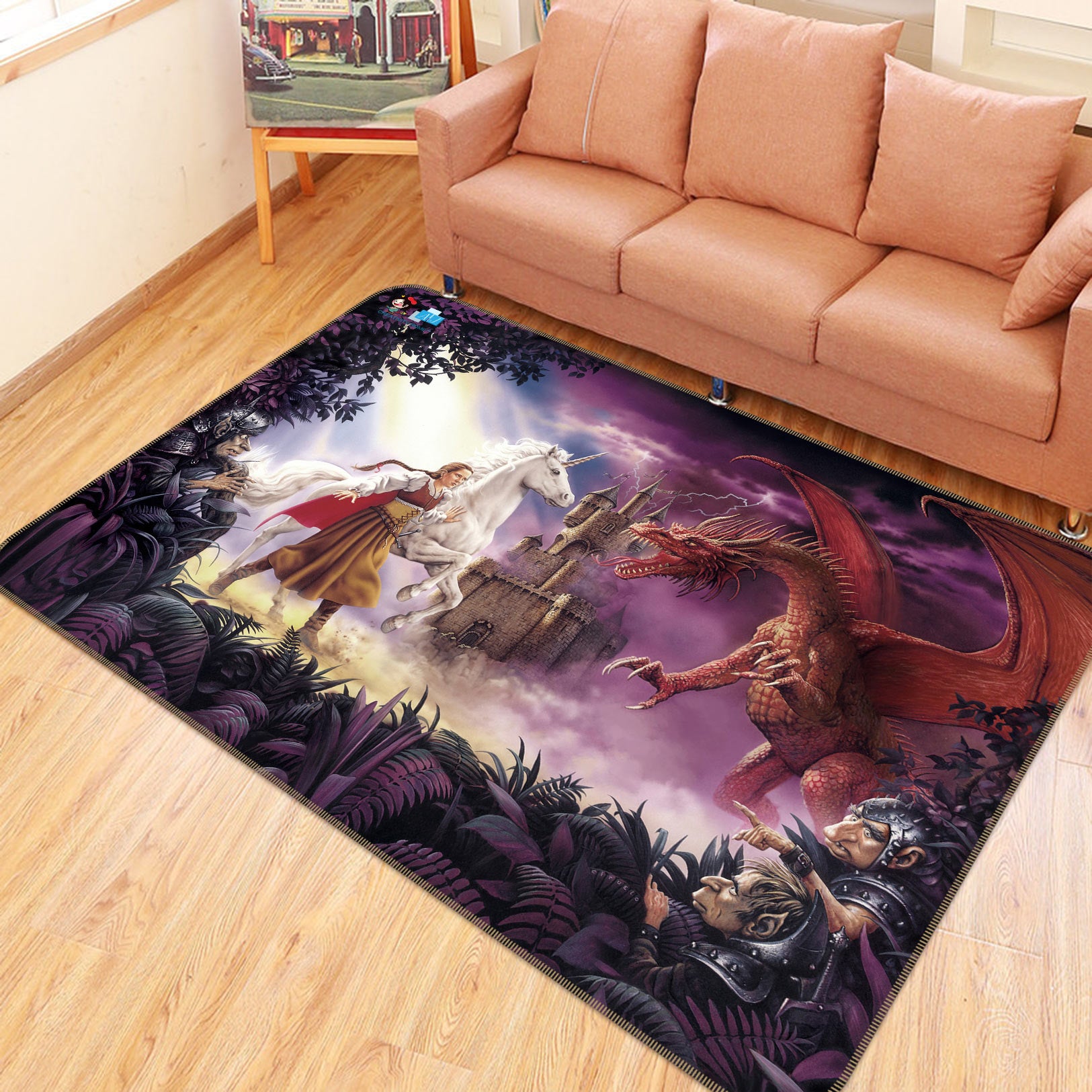 3D Knight Dragon 5146 Ciruelo Rug Non Slip Rug Mat