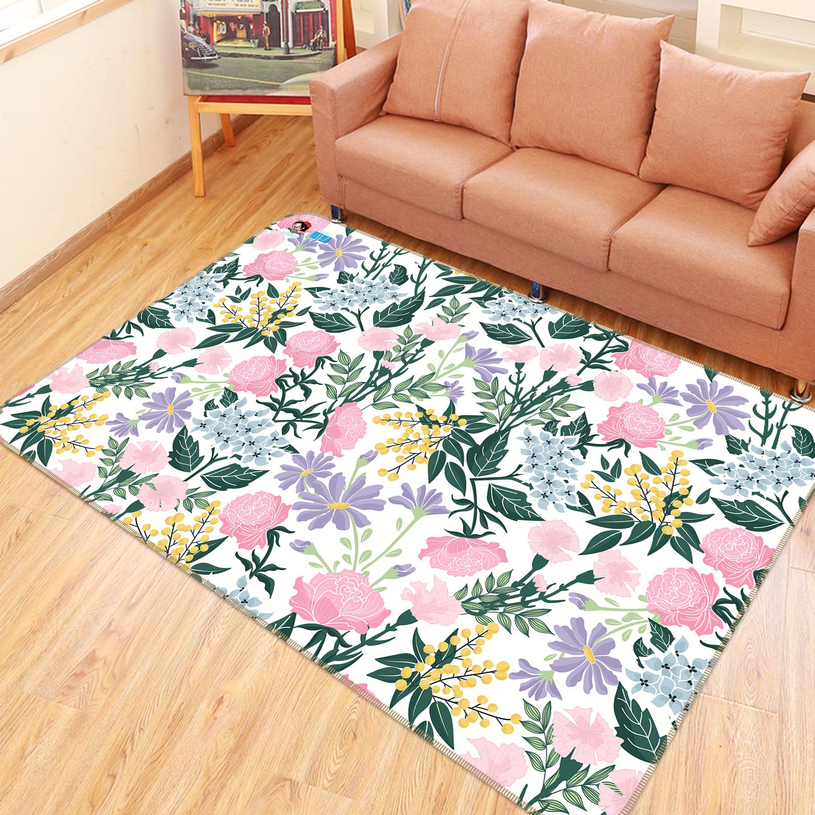 3D Pink Purple Flower Branch 107103 Kashmira Jayaprakash Rug Non Slip Rug Mat