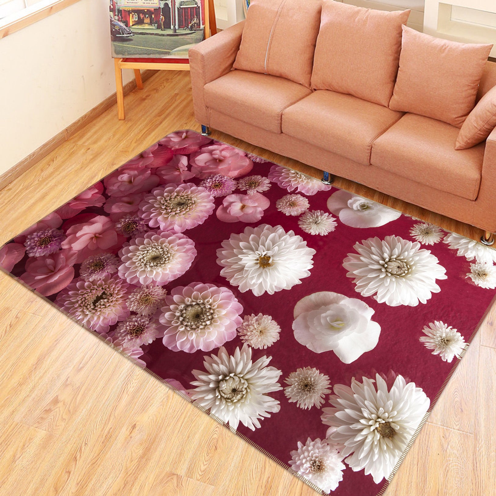 3D White Peony 109 Assaf Frank Rug Non Slip Rug Mat