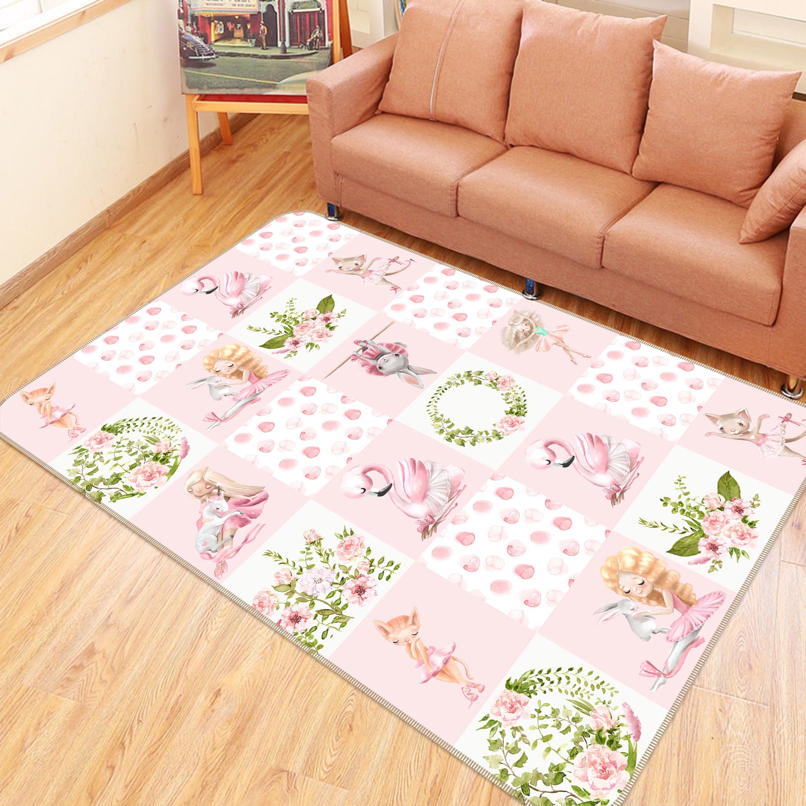 3D Flamingo Rabbit 126 Uta Naumann Rug Non Slip Rug Mat