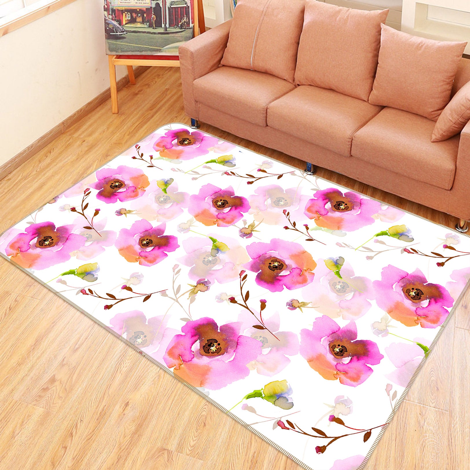 3D Red Ink Flower 091 Uta Naumann Rug Non Slip Rug Mat