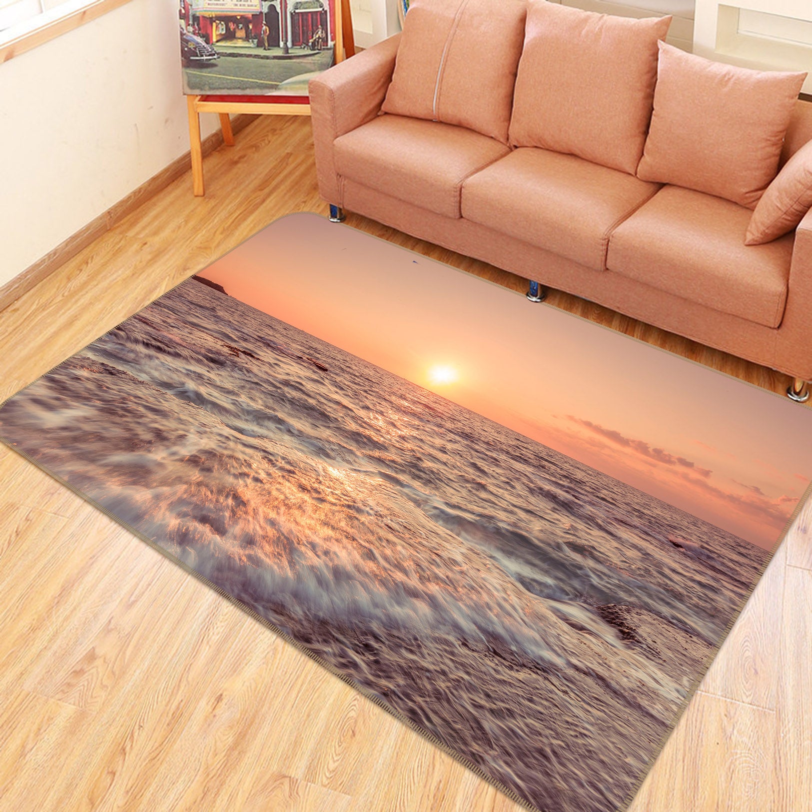 3D Evening Sea 134 Assaf Frank Rug Non Slip Rug Mat