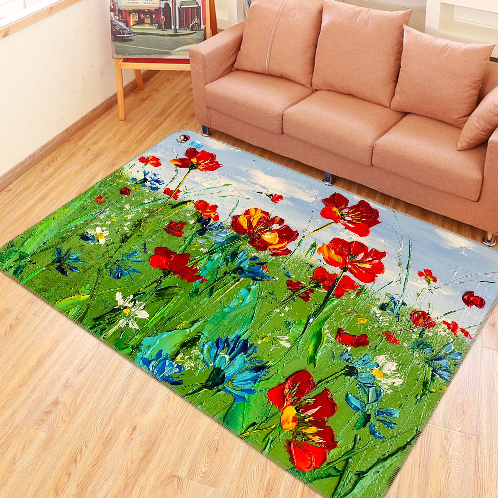 3D Red Flower Grass 1247 Skromova Marina Rug Non Slip Rug Mat