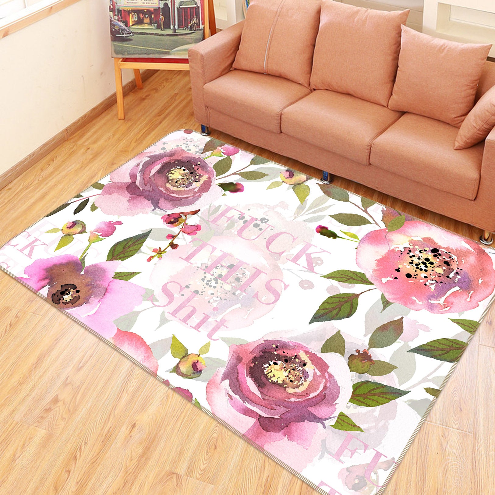 3D Peony Pattern 085 Uta Naumann Rug Non Slip Rug Mat