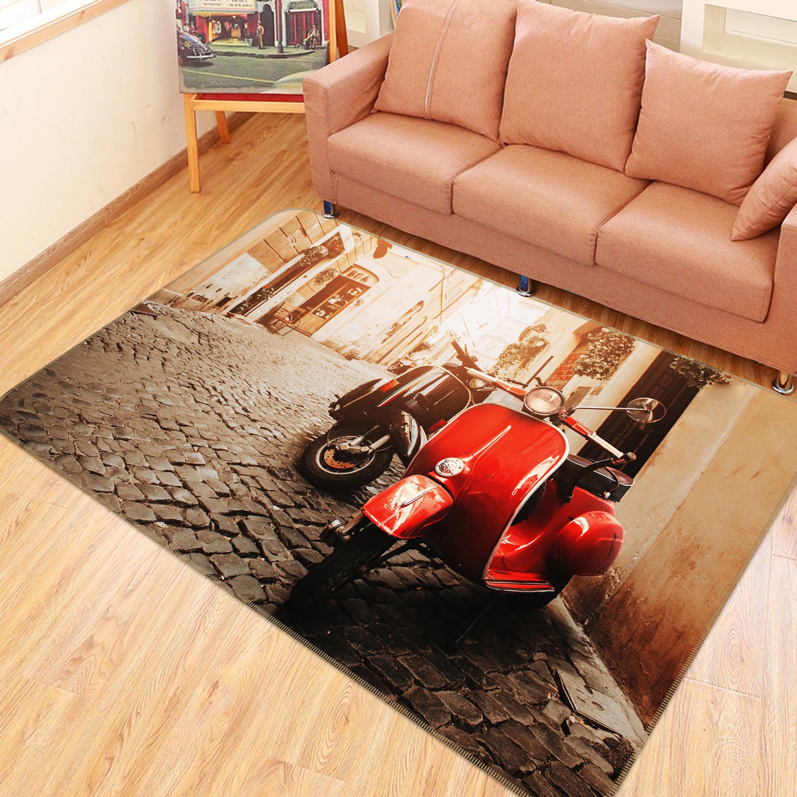 3D Street Red Black Motorcycle 67234 Vehicle Non Slip Rug Mat