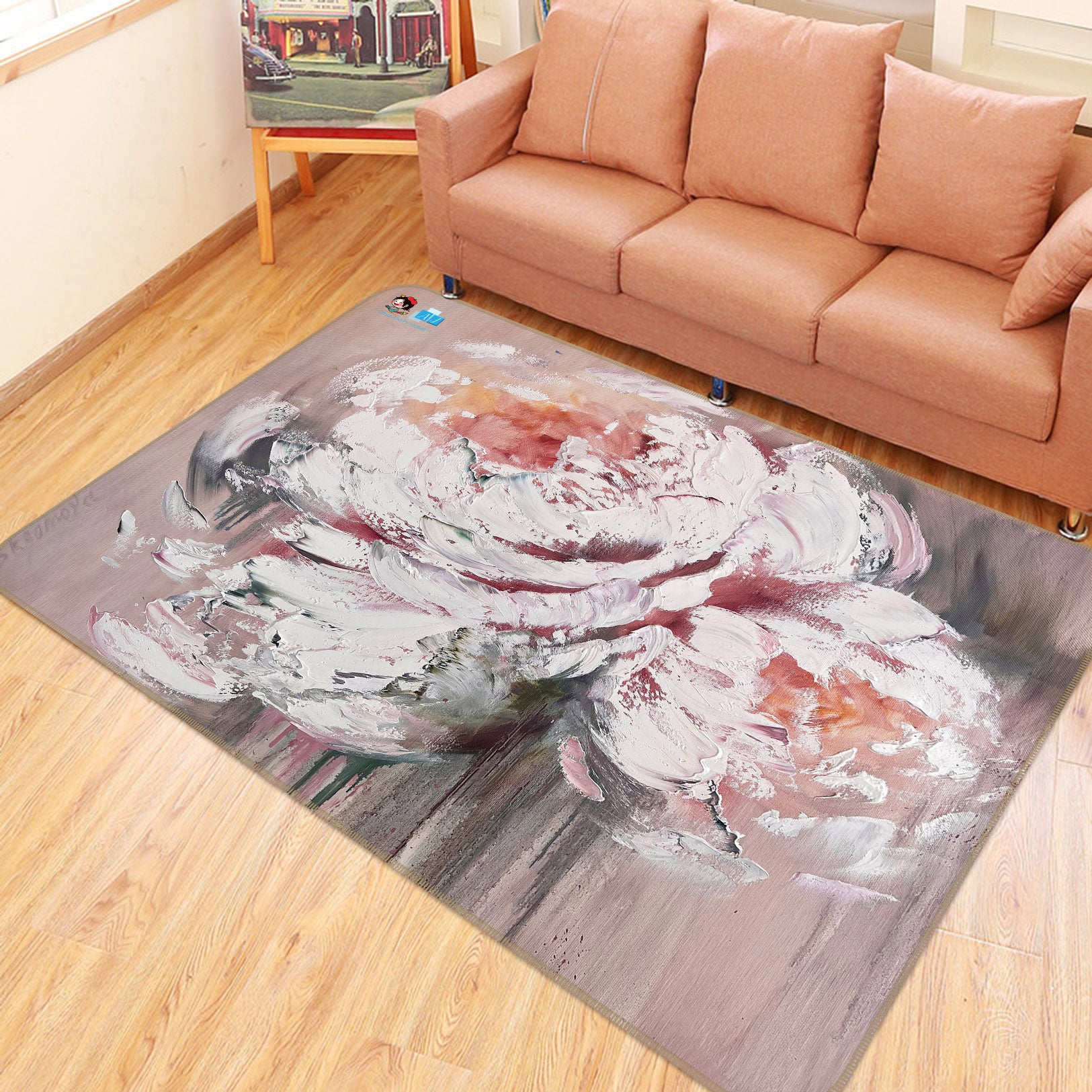 3D Pink Painting Art Flower 4106 Skromova Marina Rug Non Slip Rug Mat