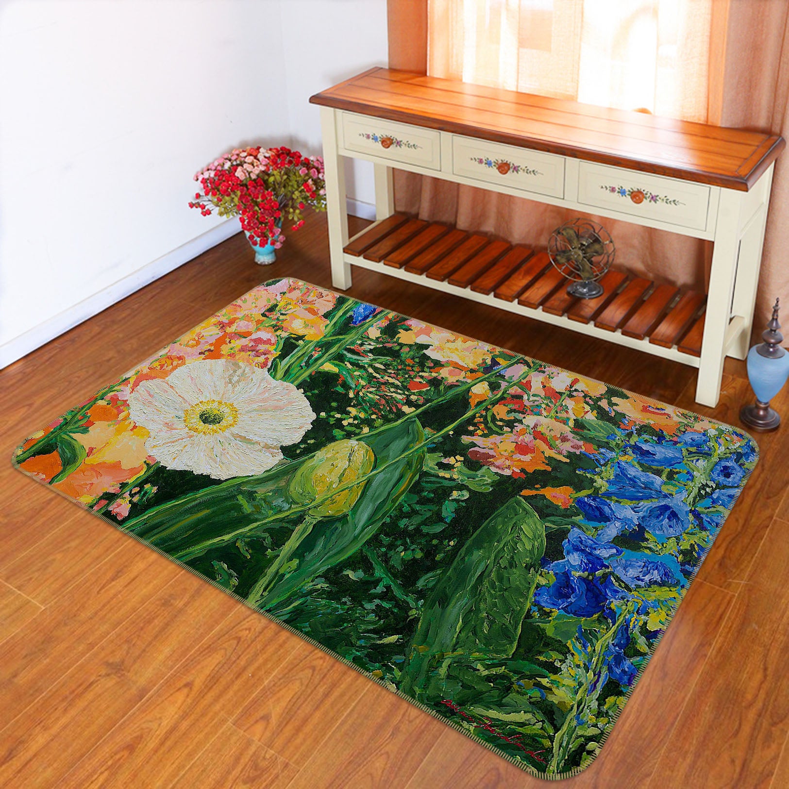 3D Colored Flowers 1033 Allan P. Friedlander Rug Non Slip Rug Mat