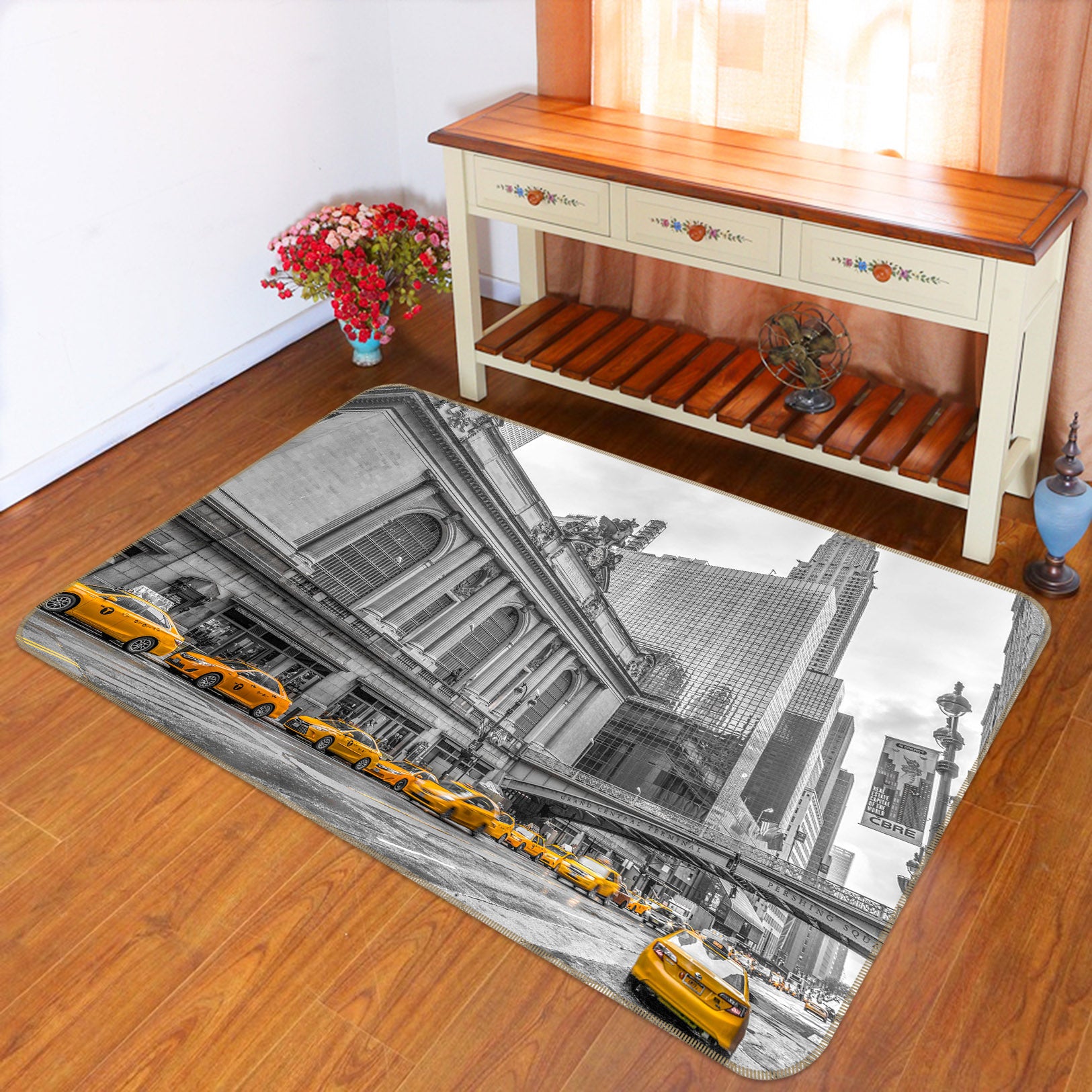 3D Street Taxi 124 Assaf Frank Rug Non Slip Rug Mat