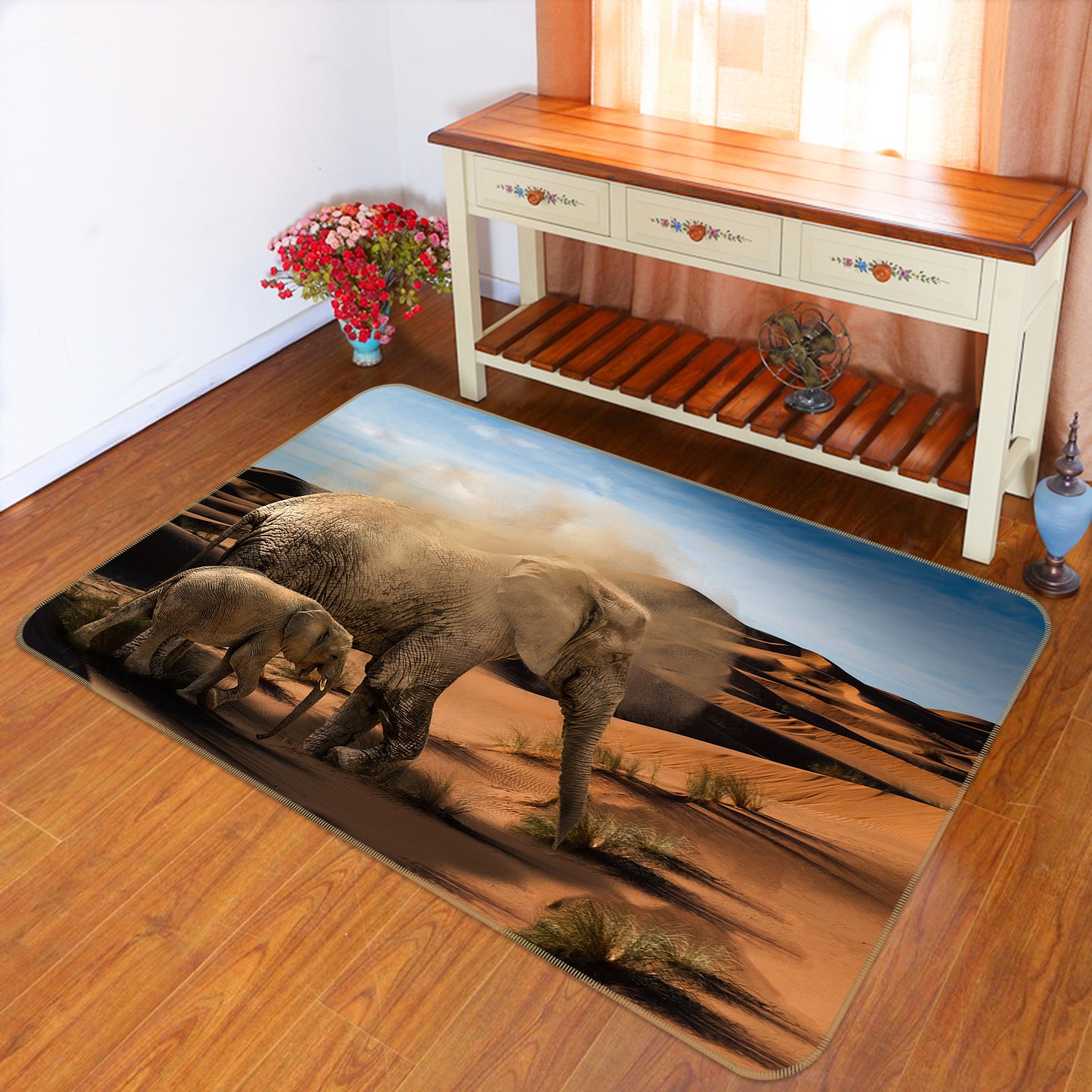 3D Elephant Desert 82095 Animal Non Slip Rug Mat